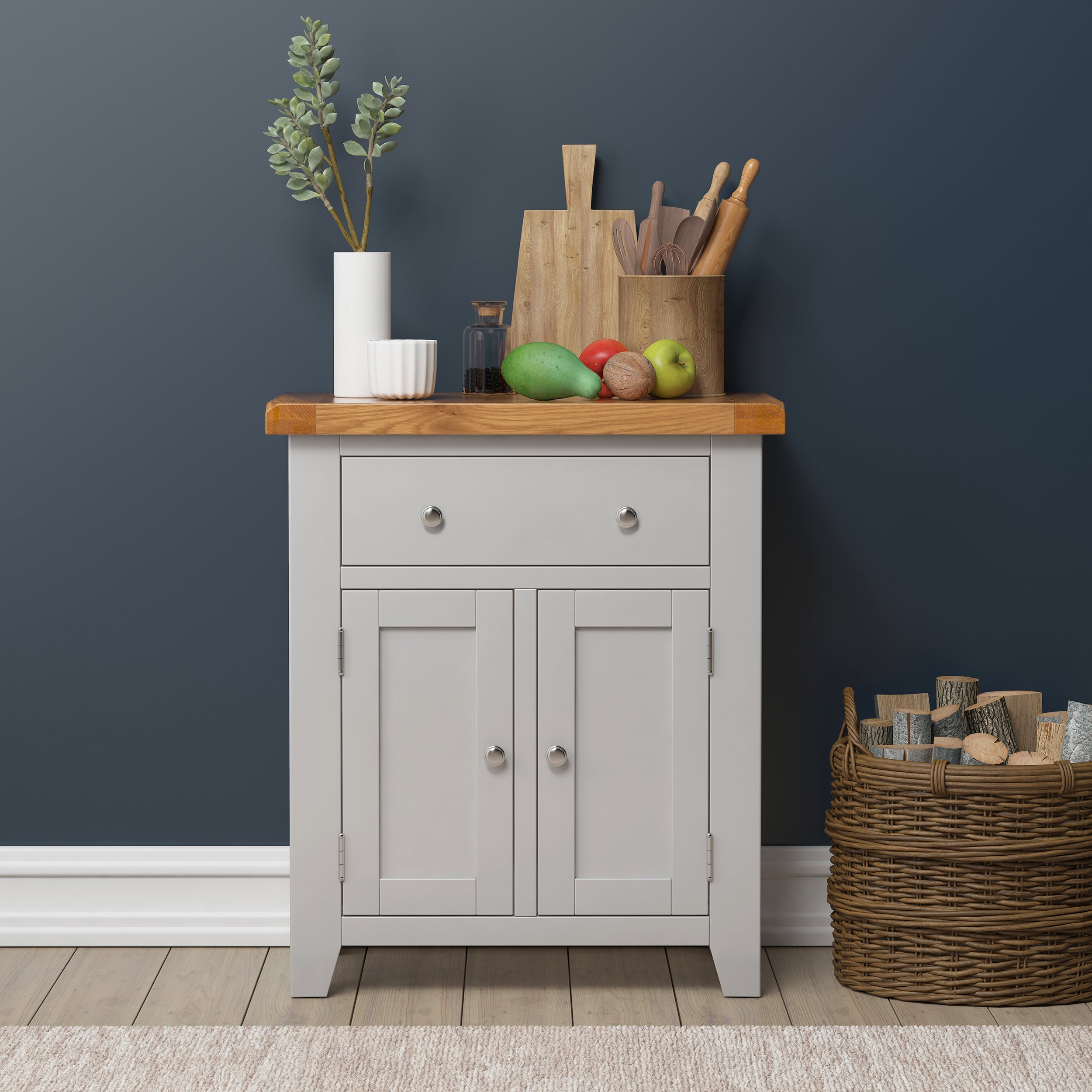 Cambridge Grey Painted Oak Small 1 Drawer 2 Door Sideboard