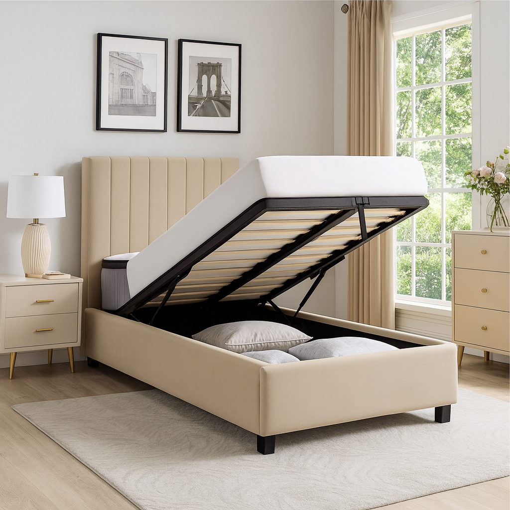 Bantry 3ft Single Ottoman Fabric Bed | Biscuit