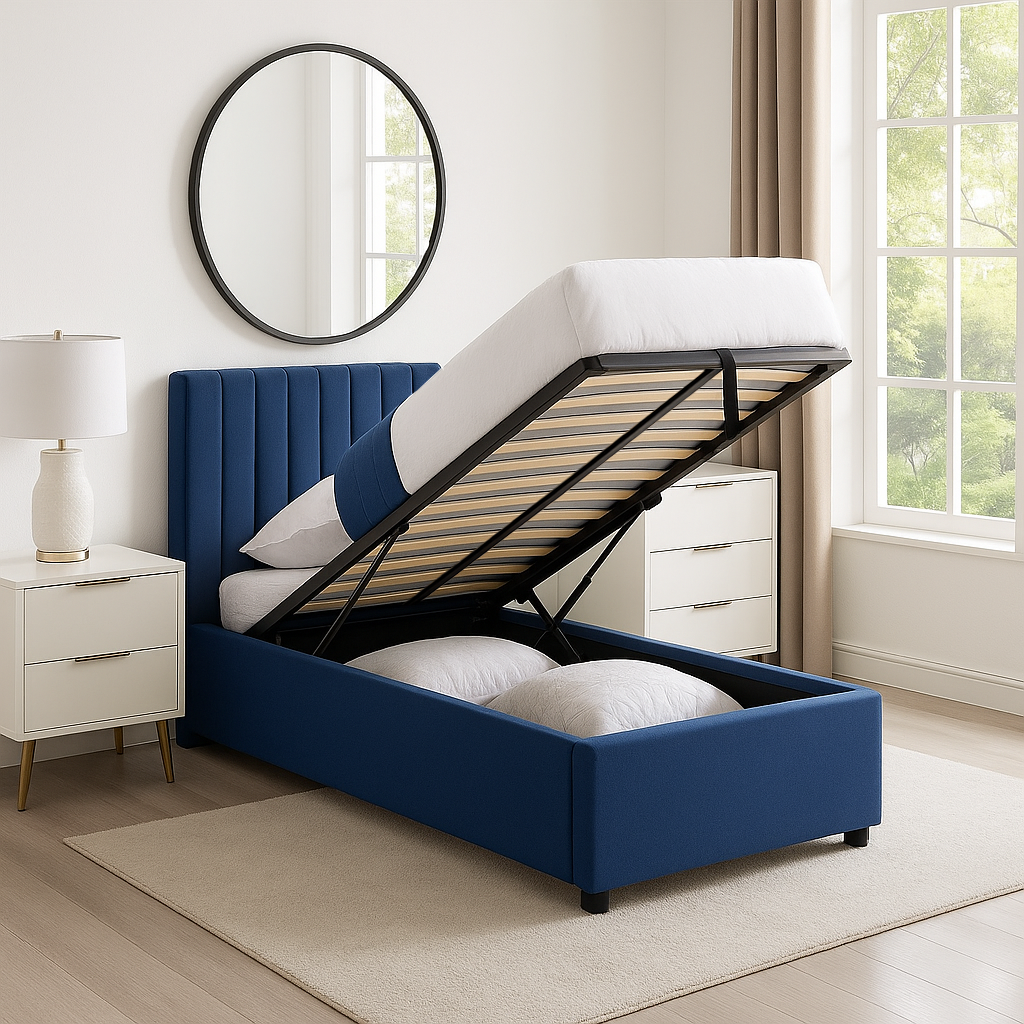 Bantry 3ft Single Ottoman Fabric Bed | Midnight Blue
