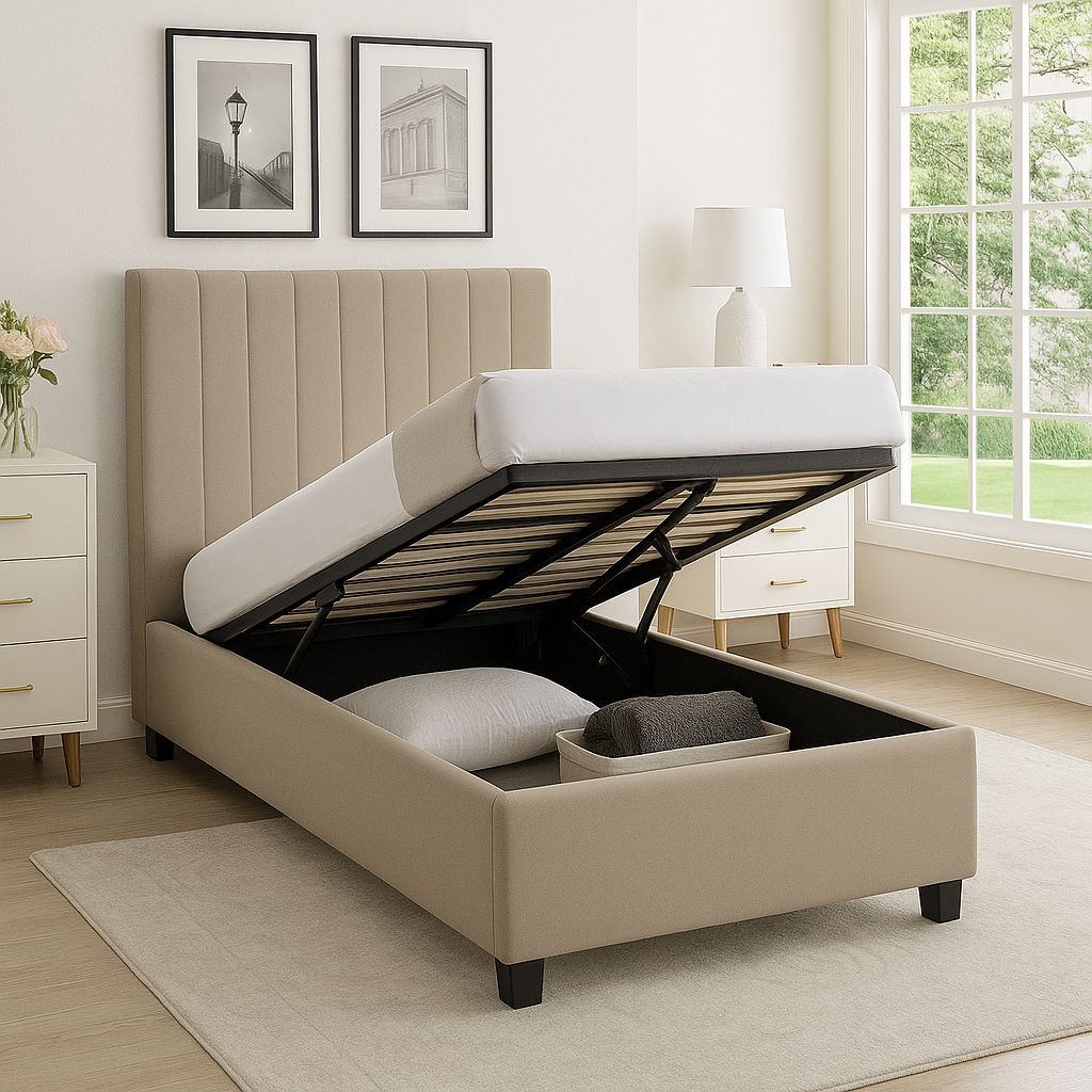 Bantry 3ft Single Ottoman Fabric Bed | Latte