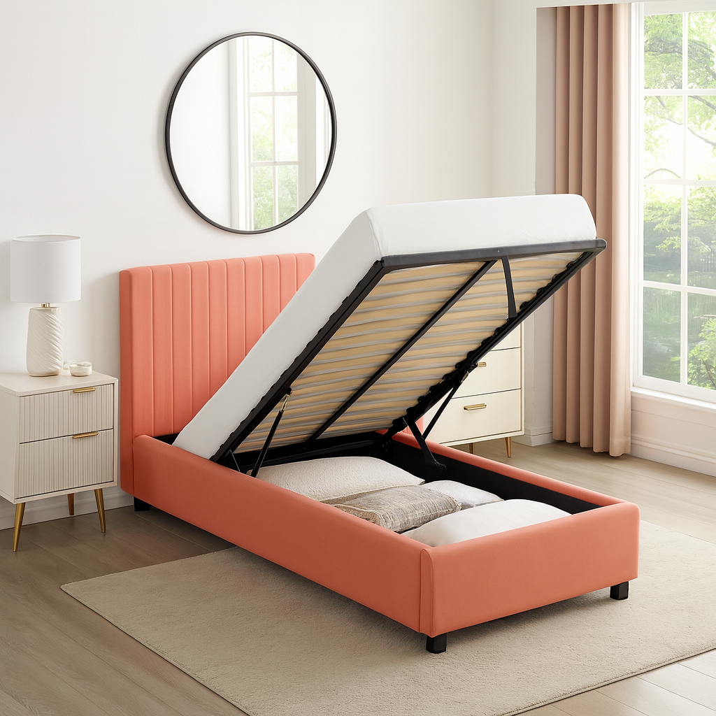 Bantry 3ft Single Ottoman Fabric Bed | Rose