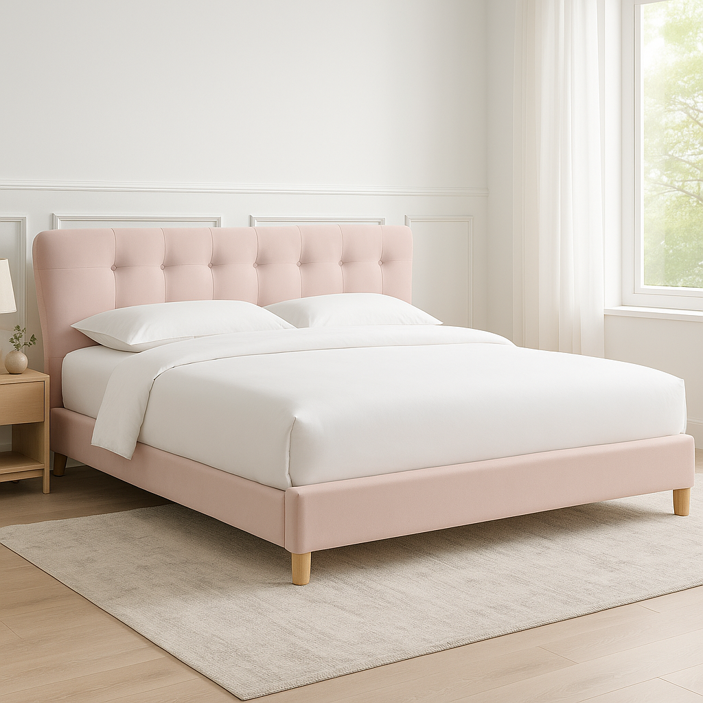 Stockholm 5ft Kingsize Fabric Bed | Blush