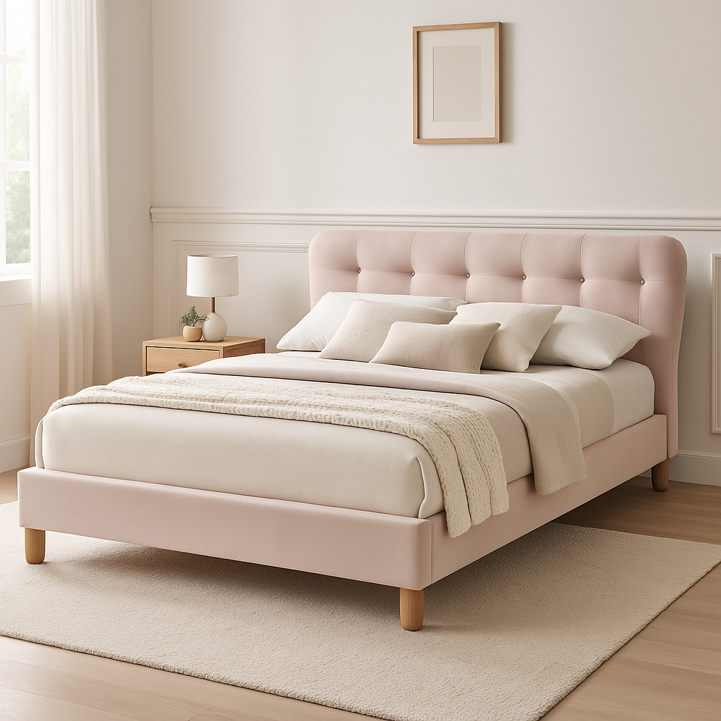Stockholm 4ft 6' Double Fabric Bed | Blush