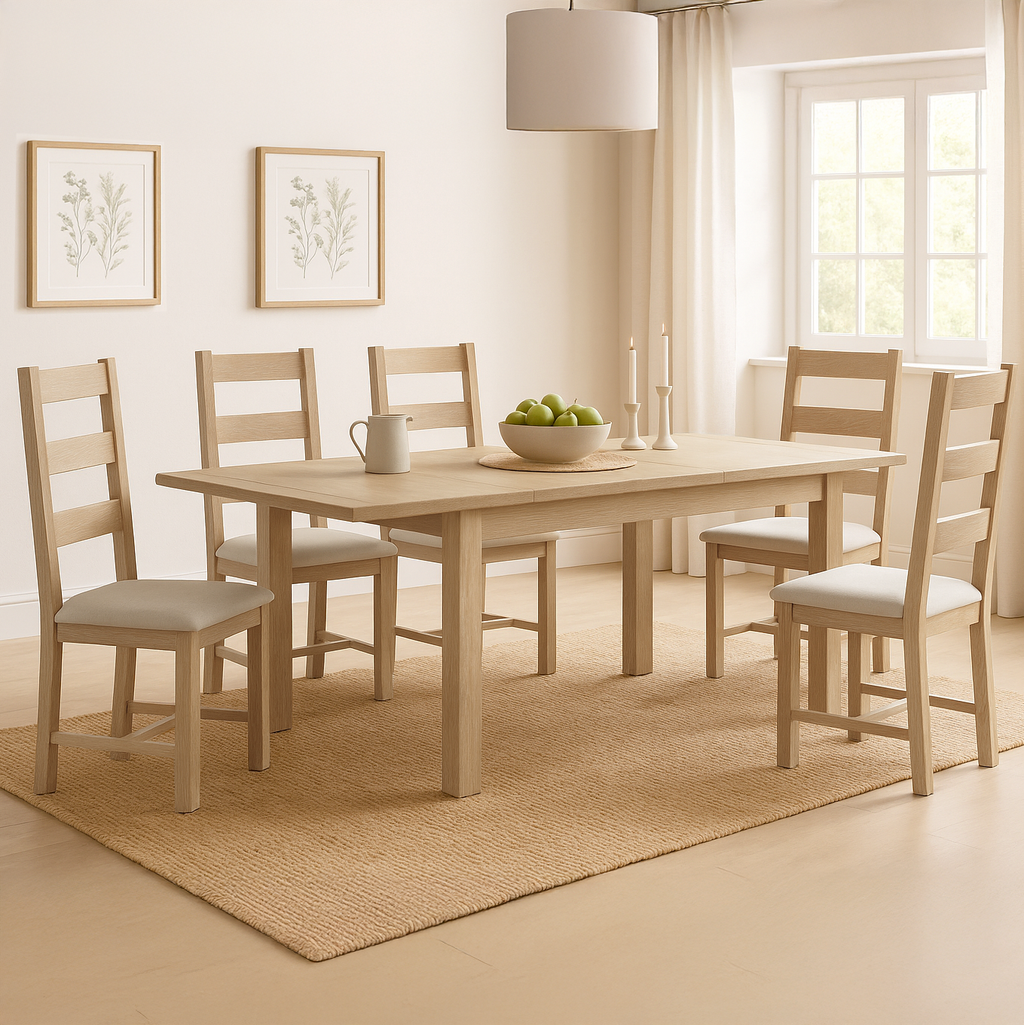 Bath Whitewash Oak Medium Extending Dining Table (1.4 m-1.8 m)