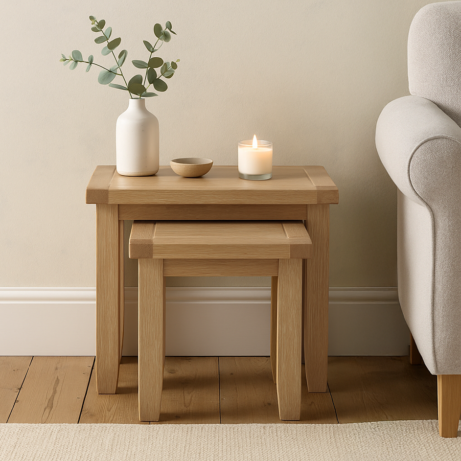 Bath Whitewash Oak Nest of 2 Tables