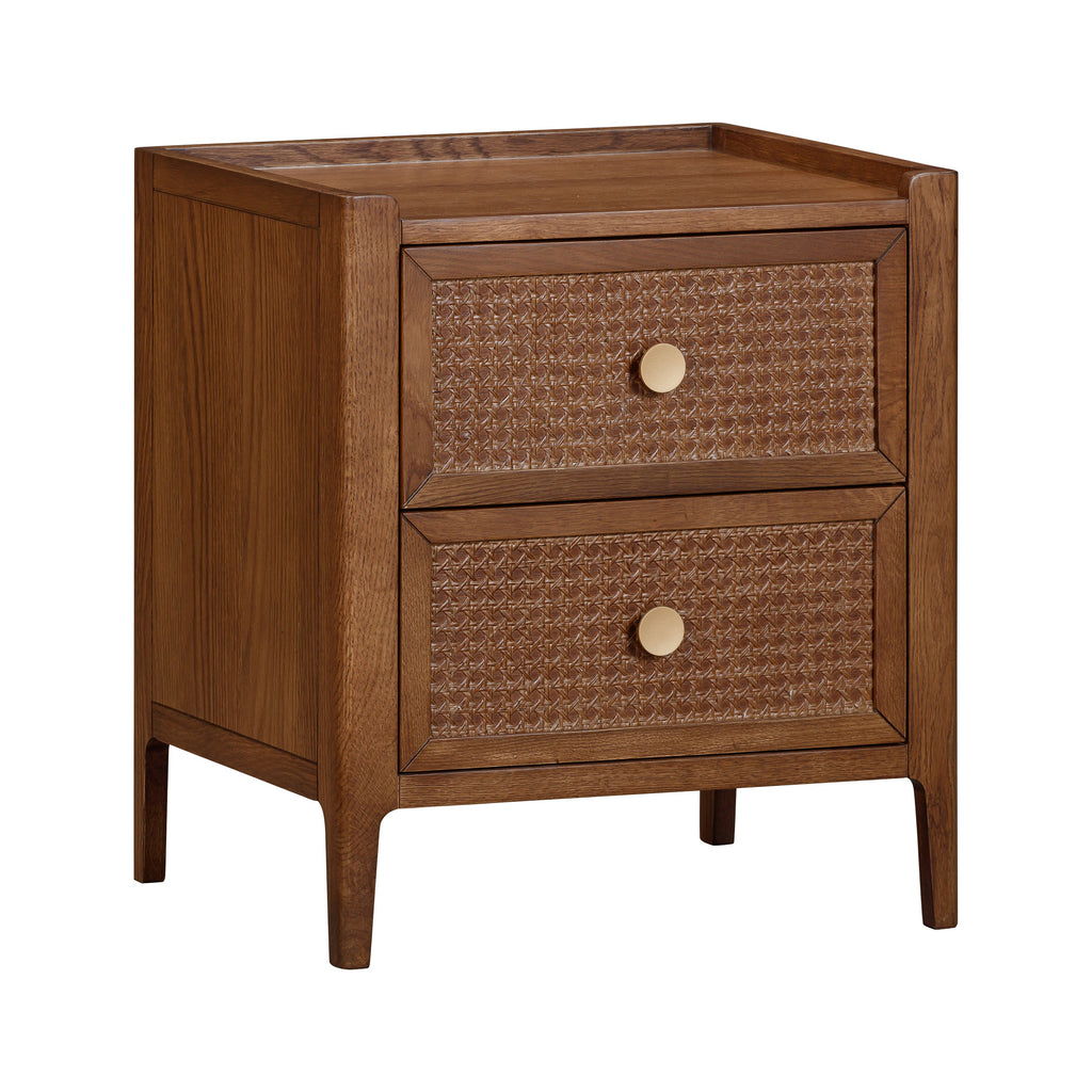 Lombok Walnut Rattan 2 Drawer Bedside Table