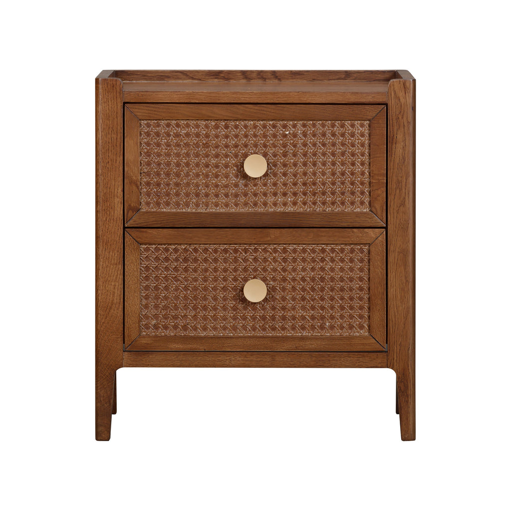 Lombok Walnut Rattan 2 Drawer Bedside Table
