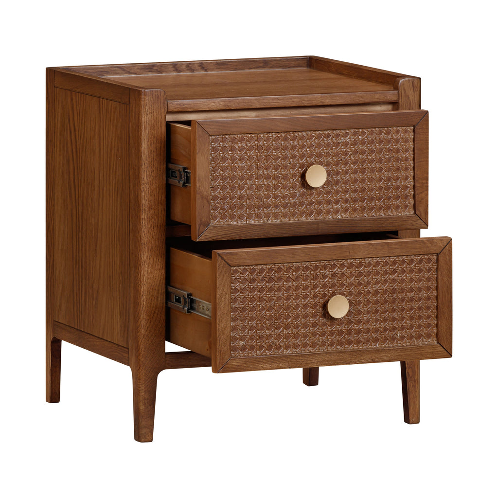Lombok Walnut Rattan 2 Drawer Bedside Table