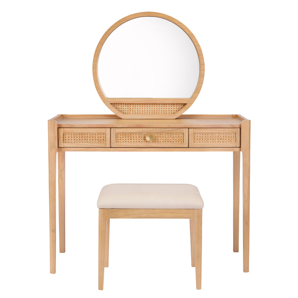 Bali Rattan Dressing Table, Mirror & Stool Set