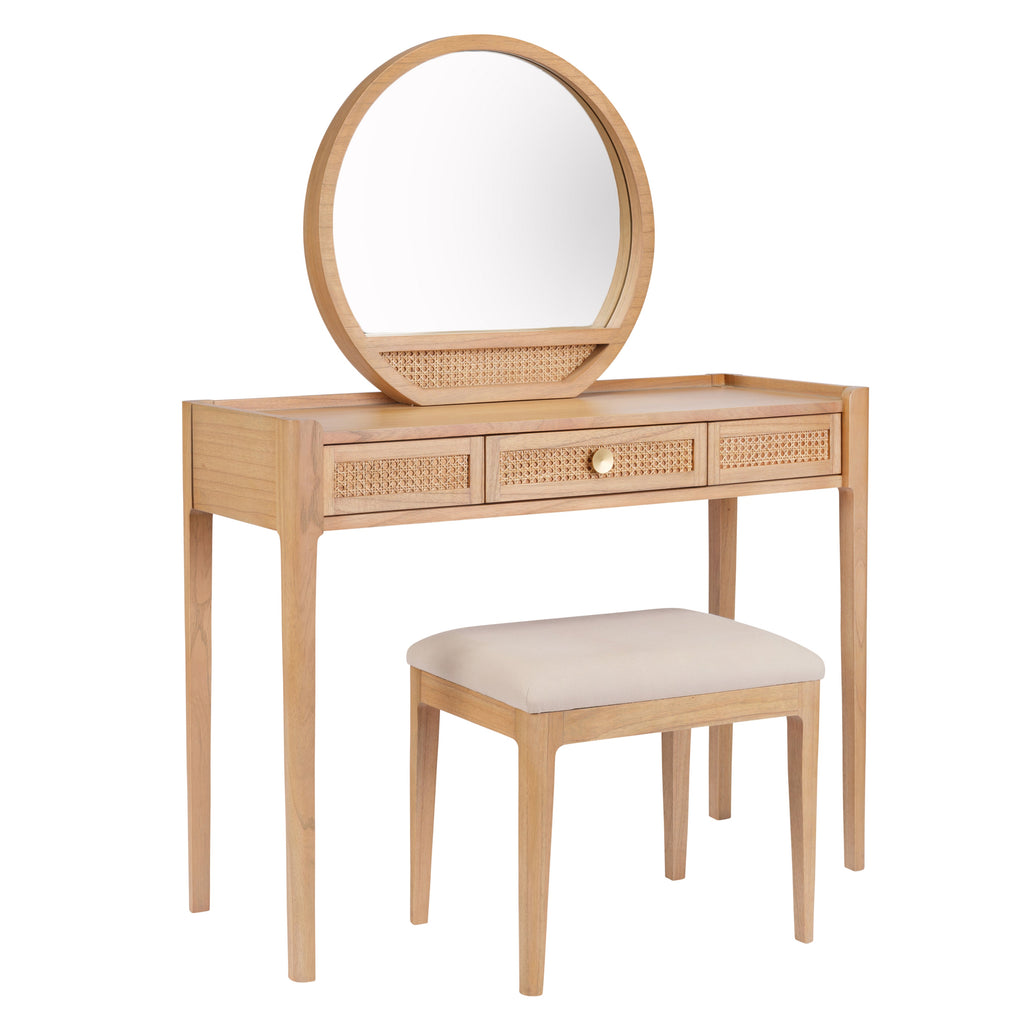 Bali Rattan Dressing Table, Mirror & Stool Set