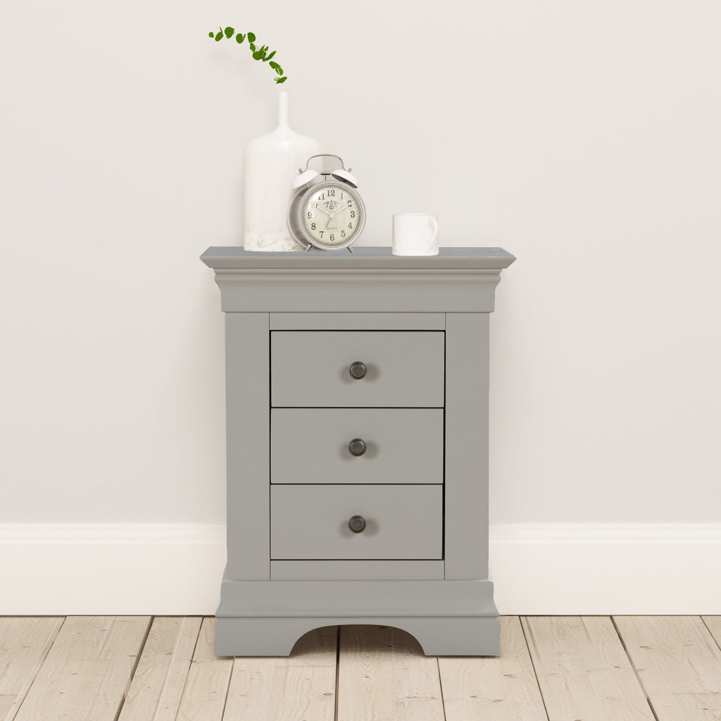 Chantilly Pebble Grey 3 Drawer Bedside Table