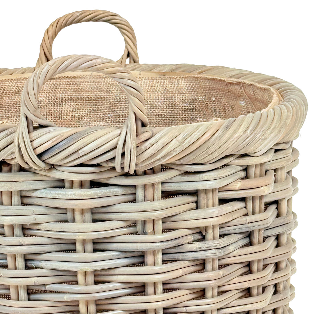 Double Weave Rattan Round Log Basket | Medium