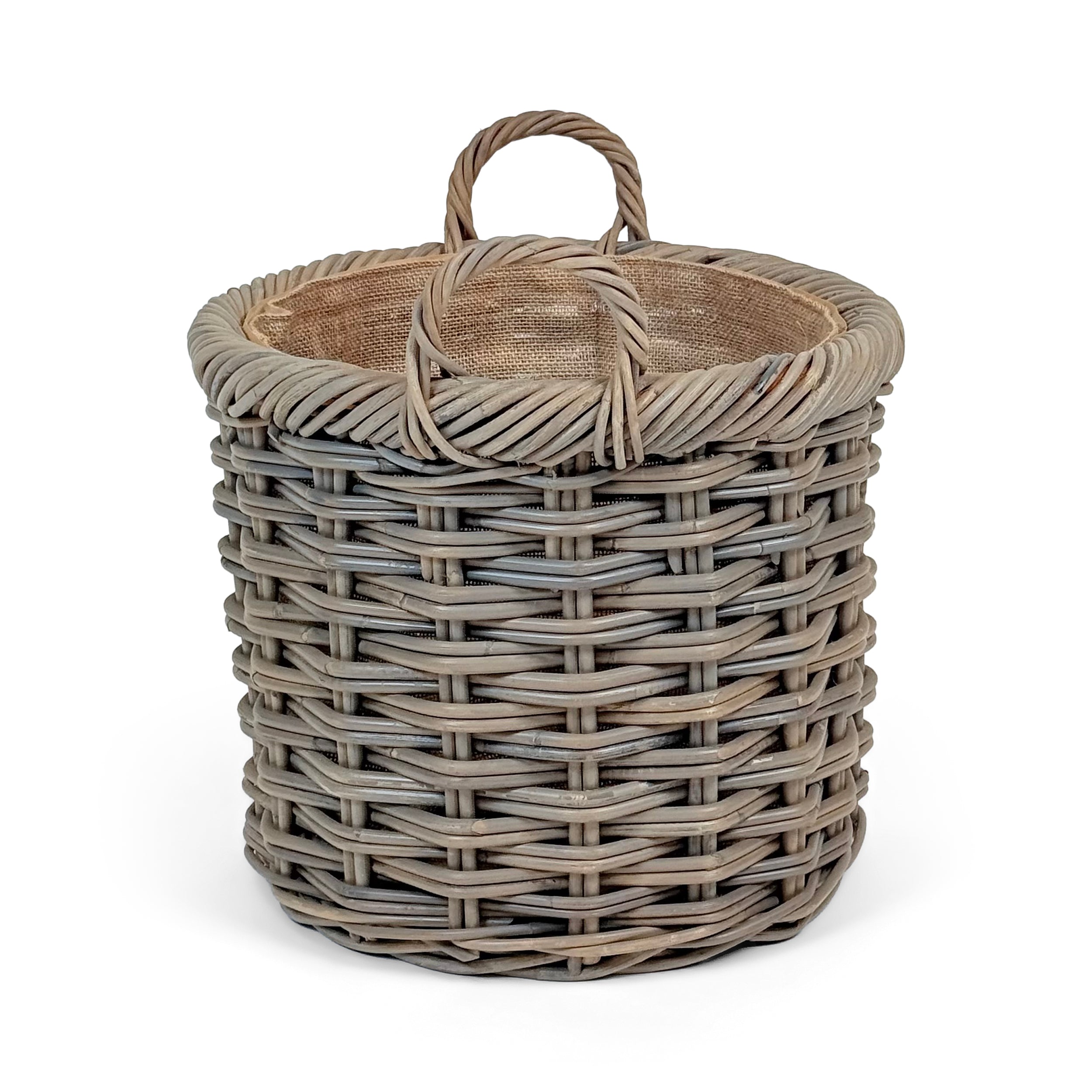 Double Weave Rattan Round Log Basket | Medium