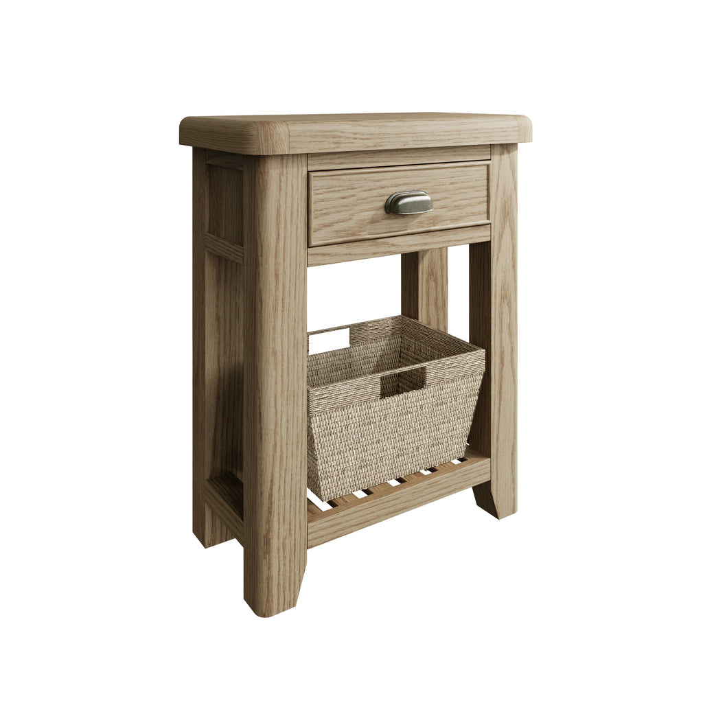 Hove Smoked Oak Telephone Table with Wicker Basket