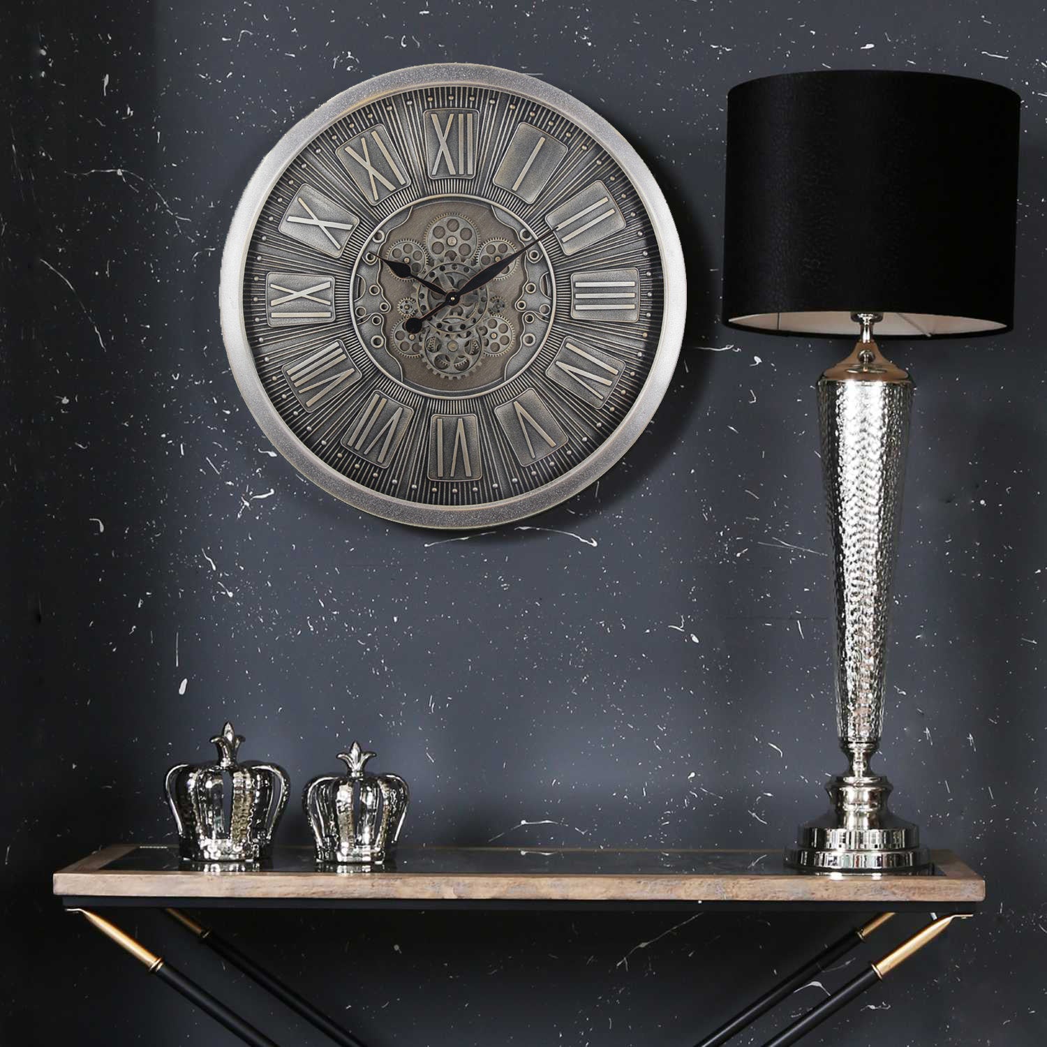 Florence Grey Gear Cog Clock | 80 cm