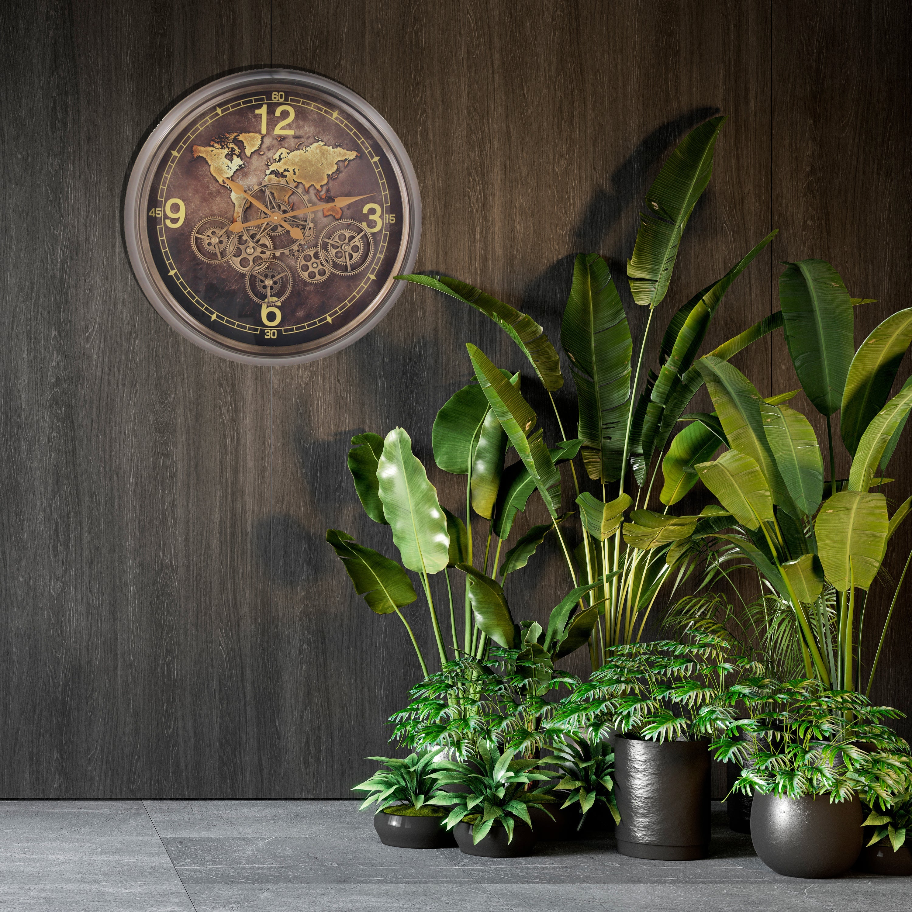 The Vintage World Map Gear Movement Wall Clock | 62 cm