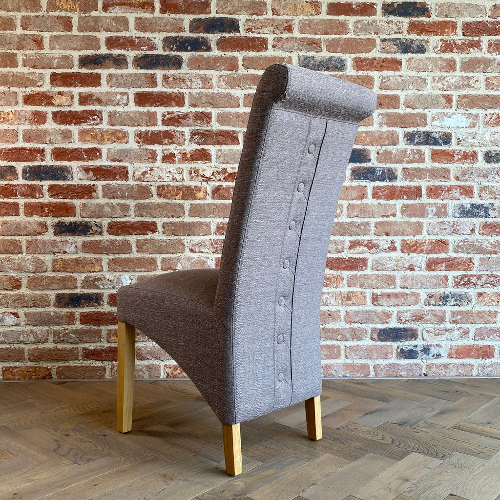 Rhianna Linen Button Back Dining Chair | Stone Brown