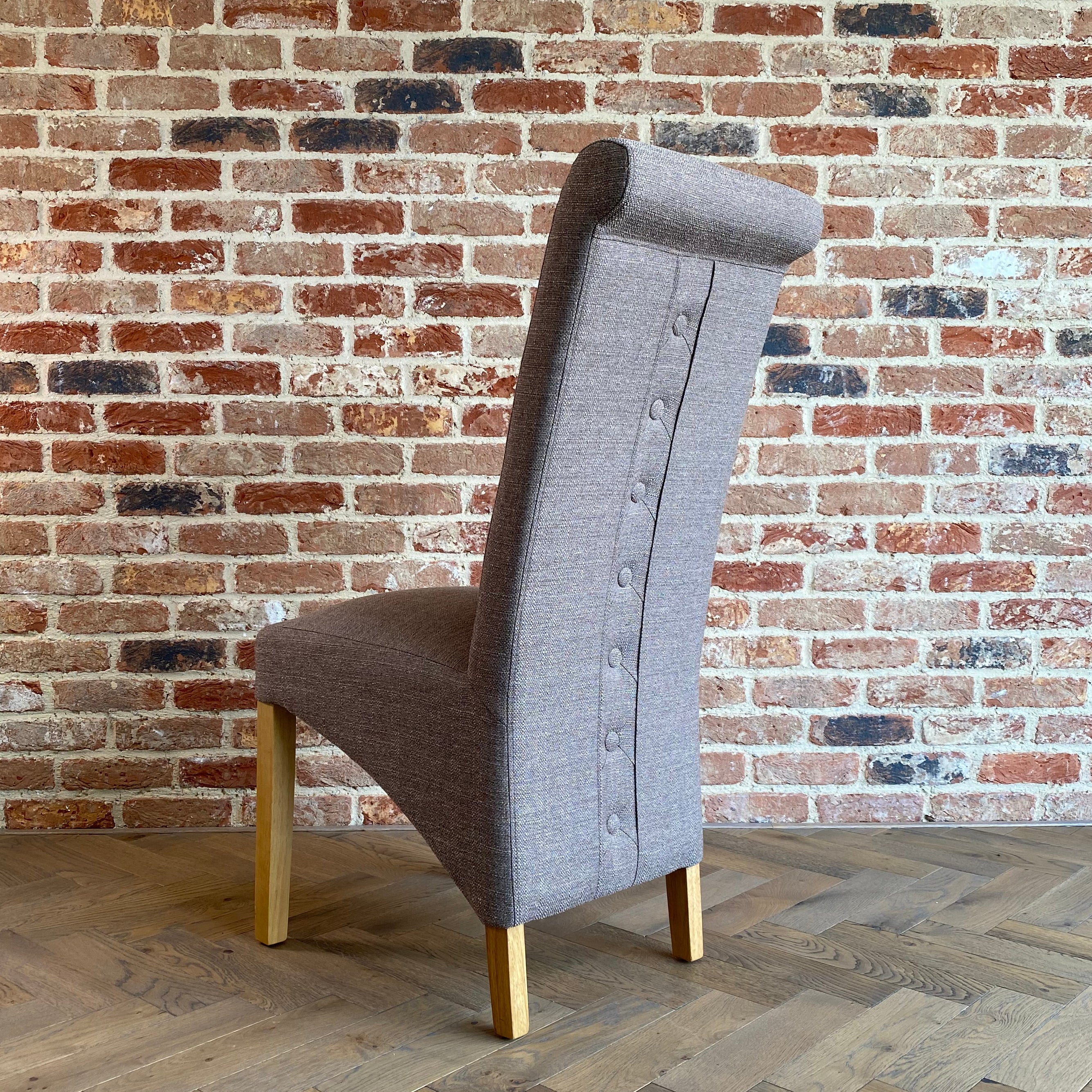 Rhianna Linen Button Back Dining Chair | Stone Brown