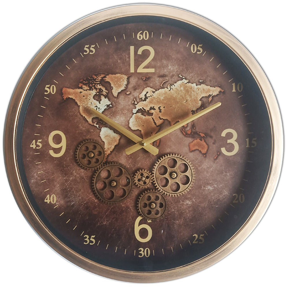 Vintage Gold World Cog Clock | 46 cm