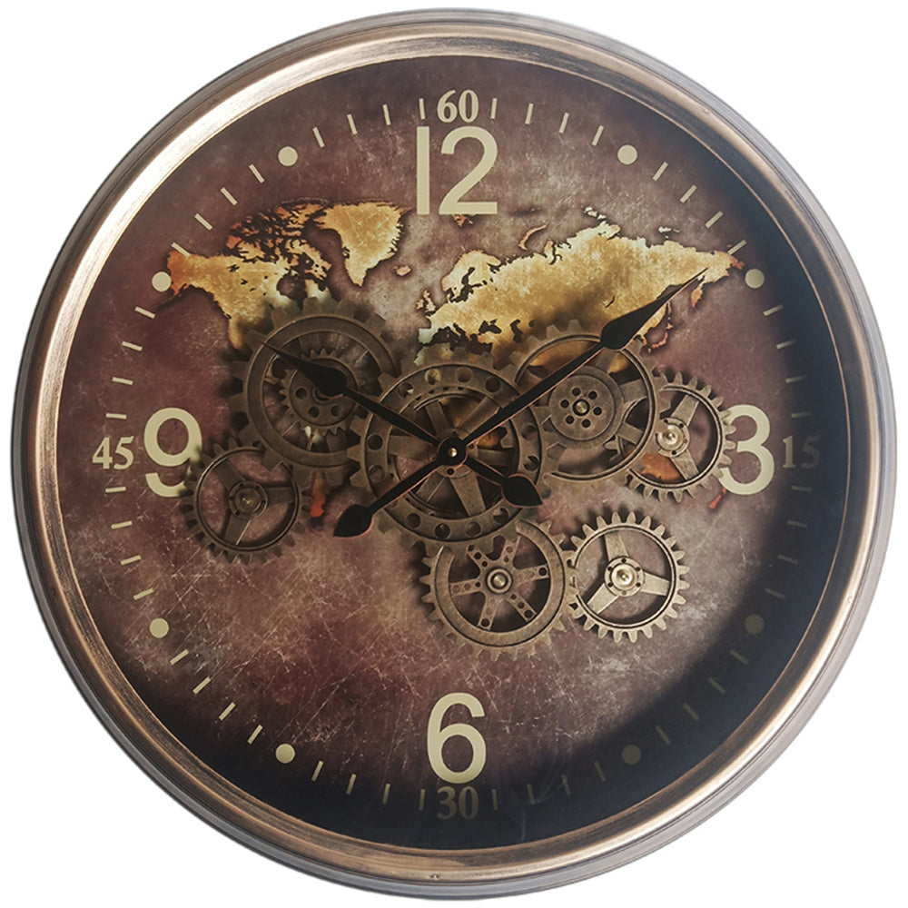 Vintage Gold World Cog Clock | 62 cm