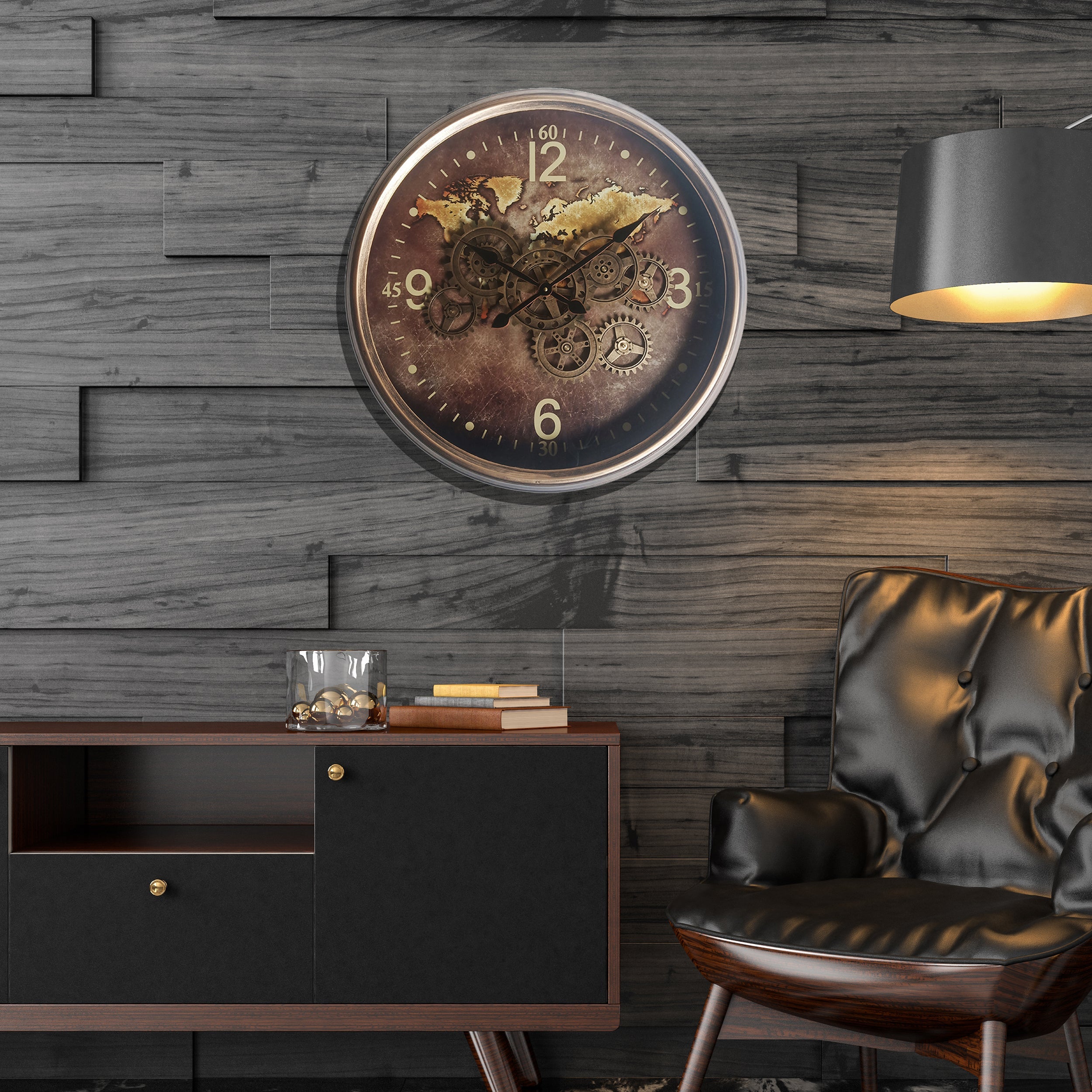 Vintage Gold World Cog Clock | 62 cm