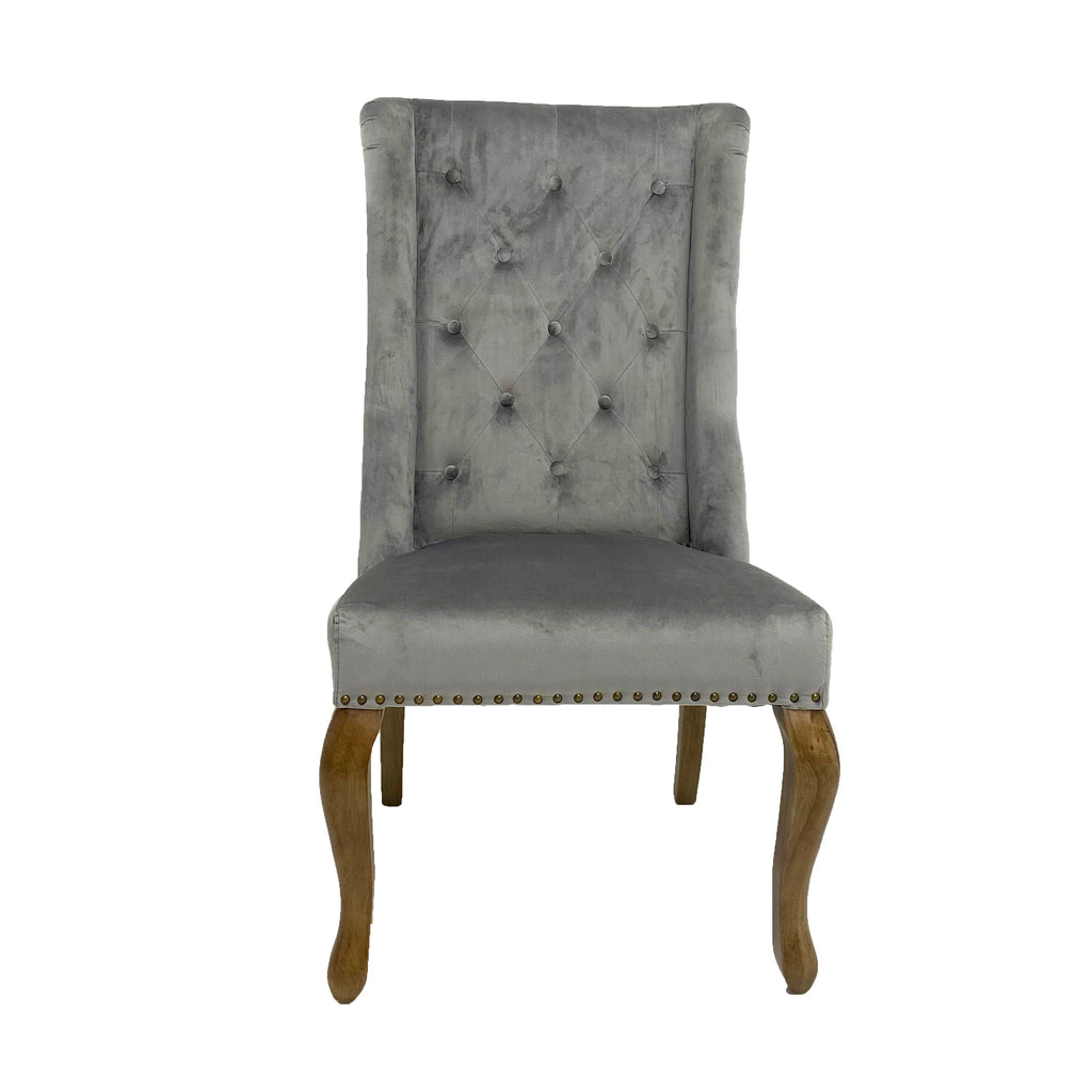 Lucy Velvet Winged Buttoned Dining Chair | Light Grey