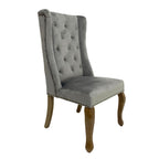 Lucy Velvet Winged Buttoned Dining Chair | Light Grey