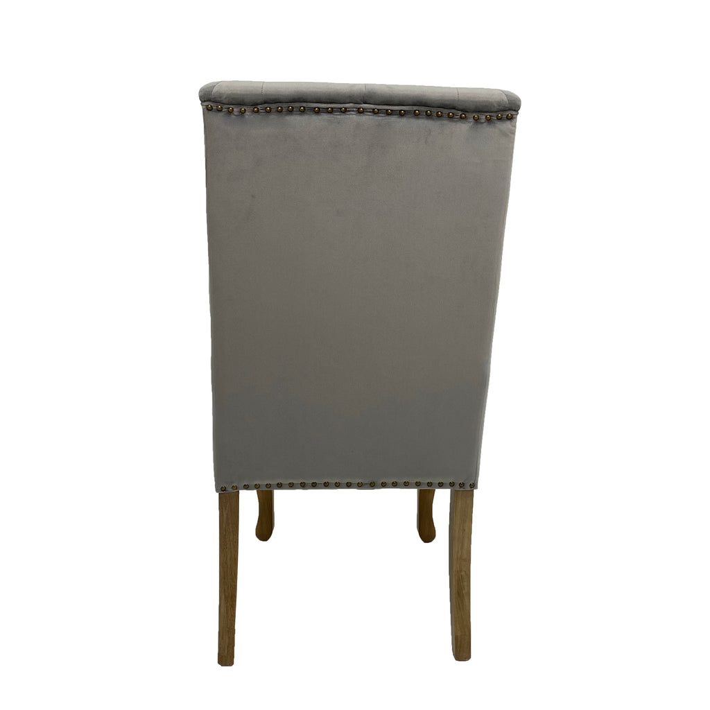 Lucy Velvet Winged Buttoned Dining Chair | Light Grey