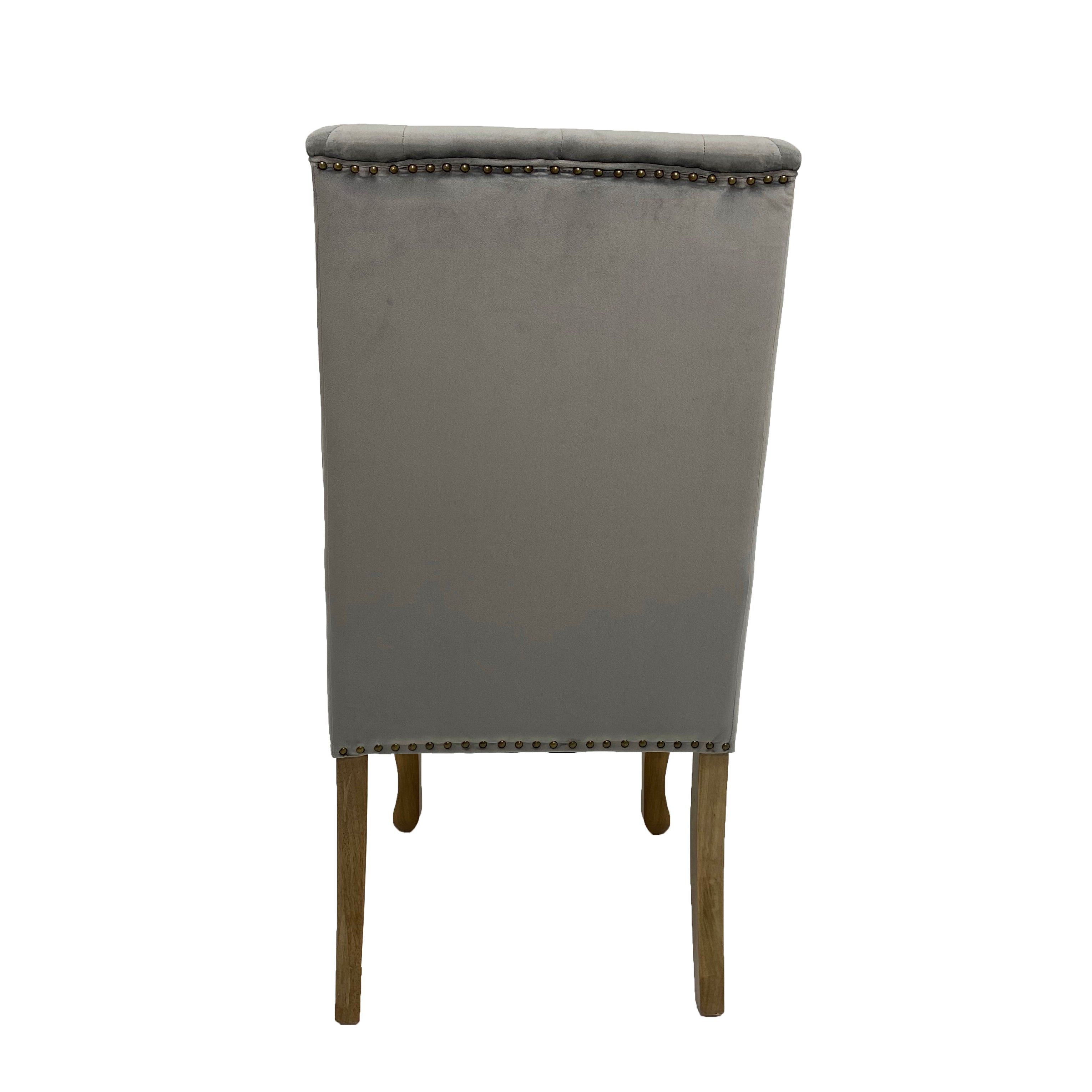 Lucy Velvet Winged Buttoned Dining Chair | Light Grey