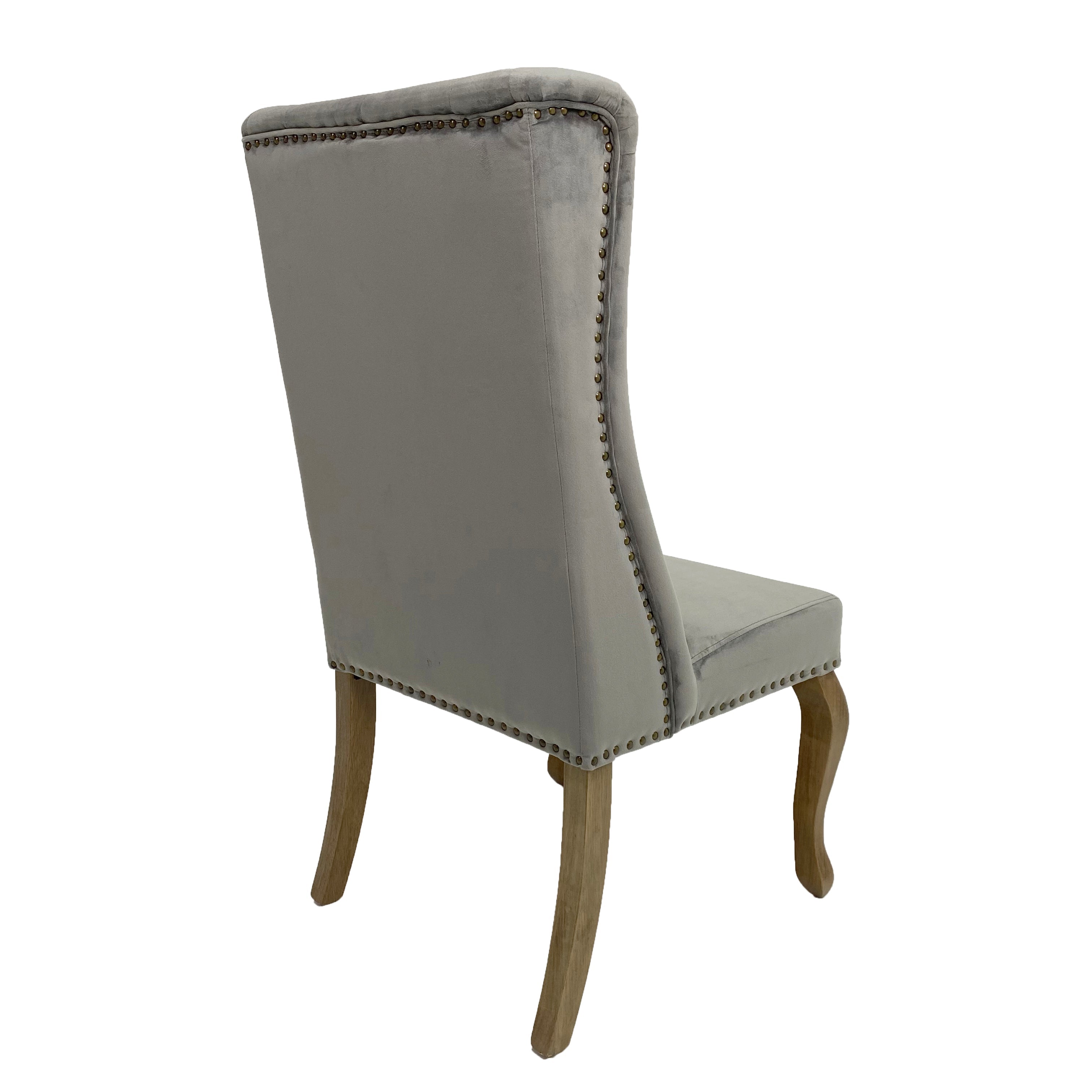 Lucy Velvet Winged Buttoned Dining Chair | Light Grey