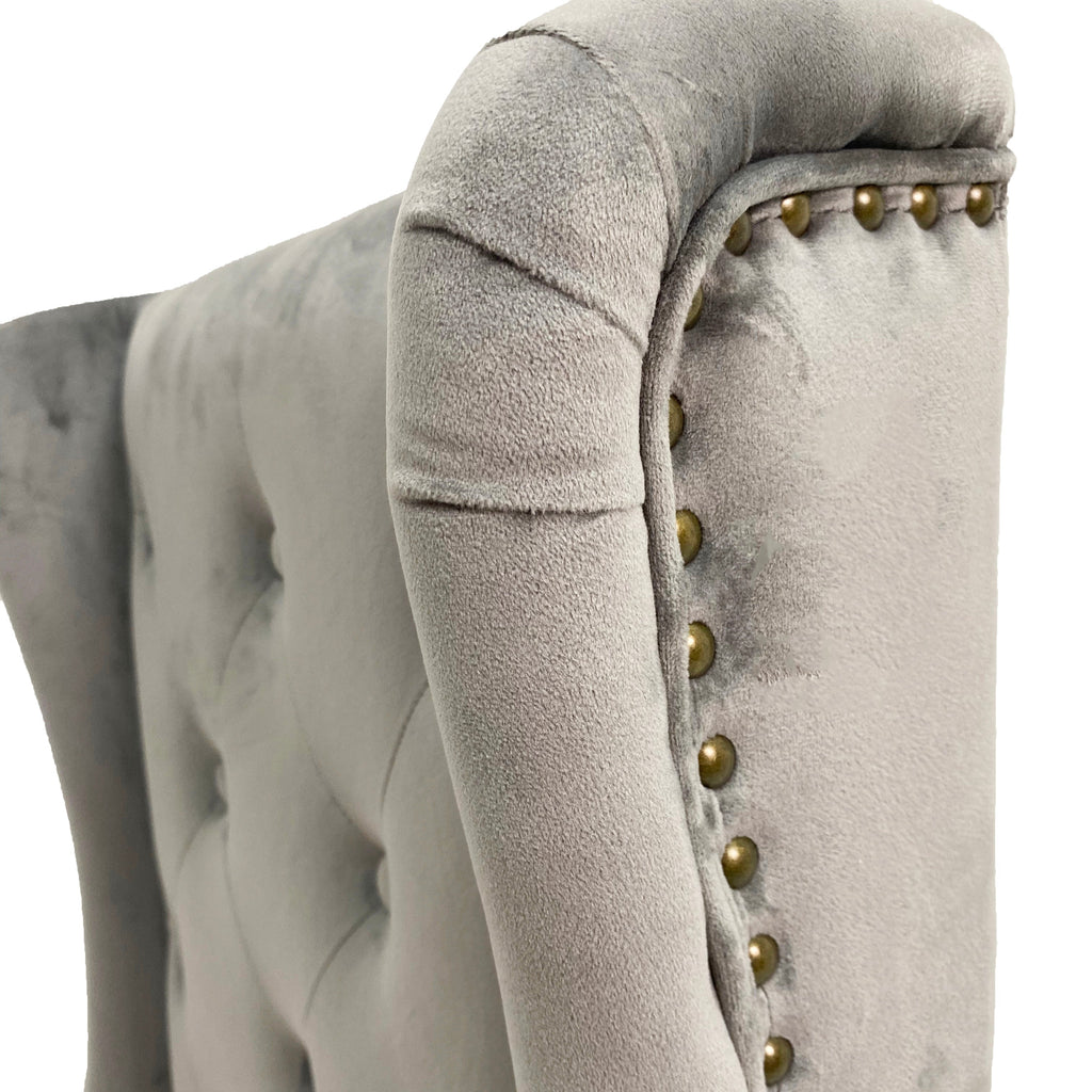 Lucy Velvet Winged Buttoned Dining Chair | Light Grey