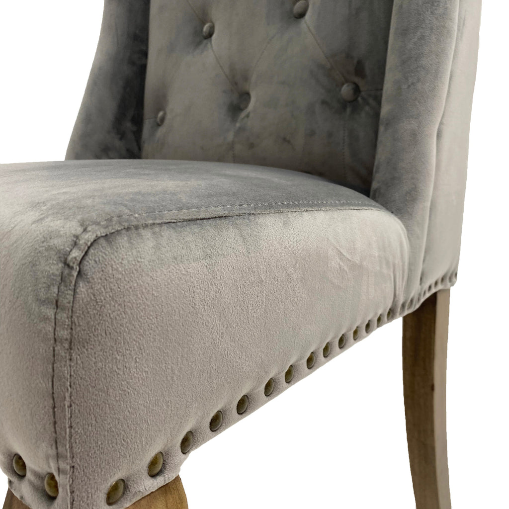 Lucy Velvet Winged Buttoned Dining Chair | Light Grey