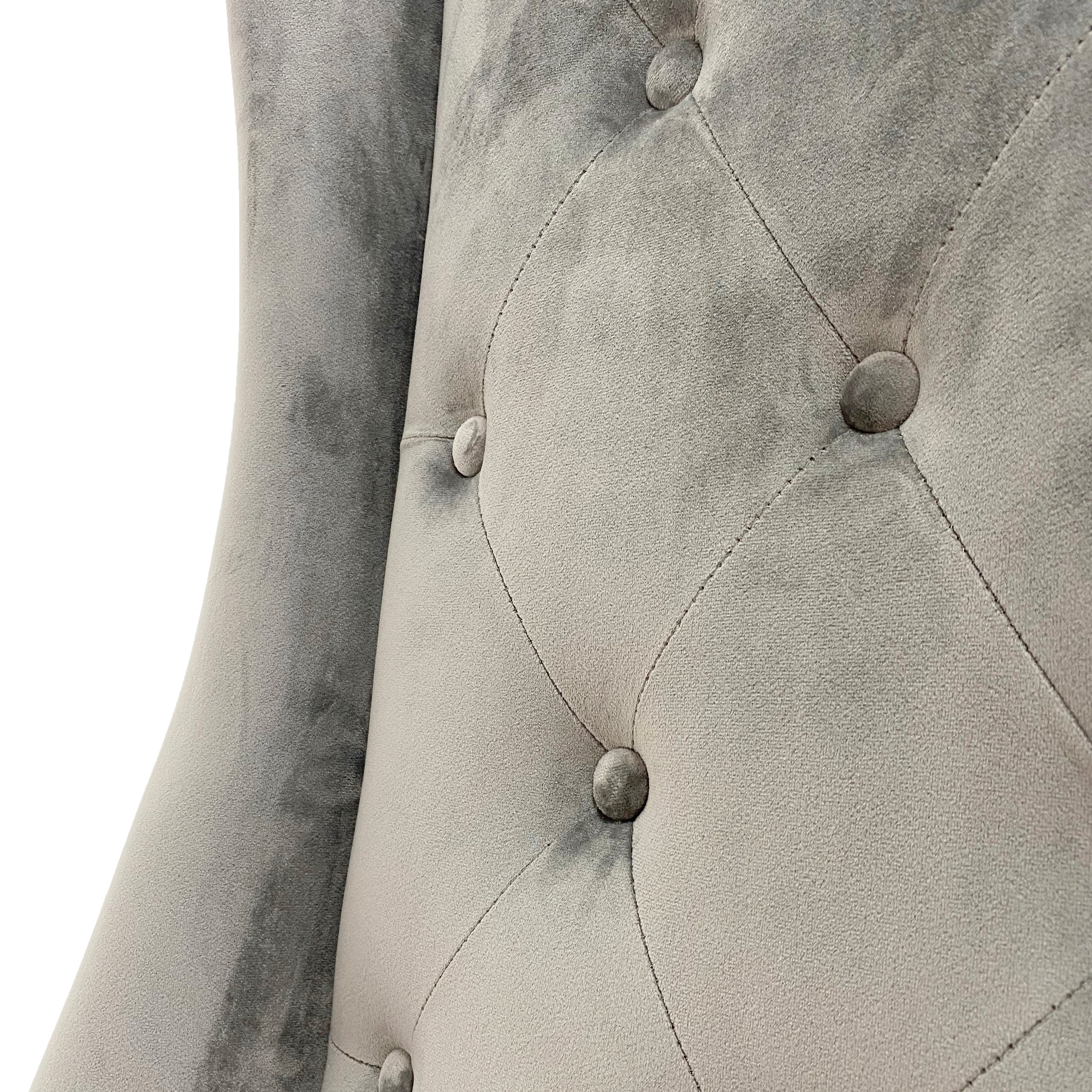 Lucy Velvet Winged Buttoned Dining Chair | Light Grey