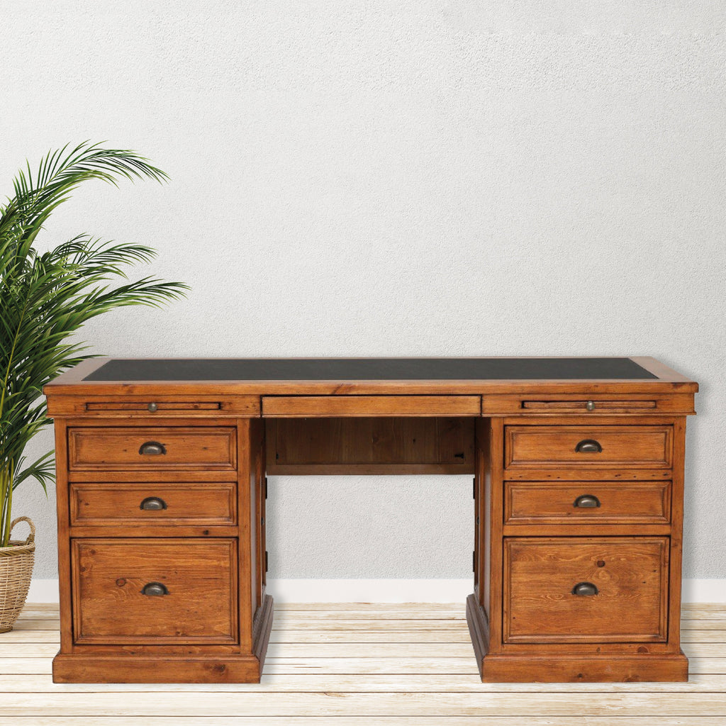Oxford Light Pine Large Double Pedestal Desk