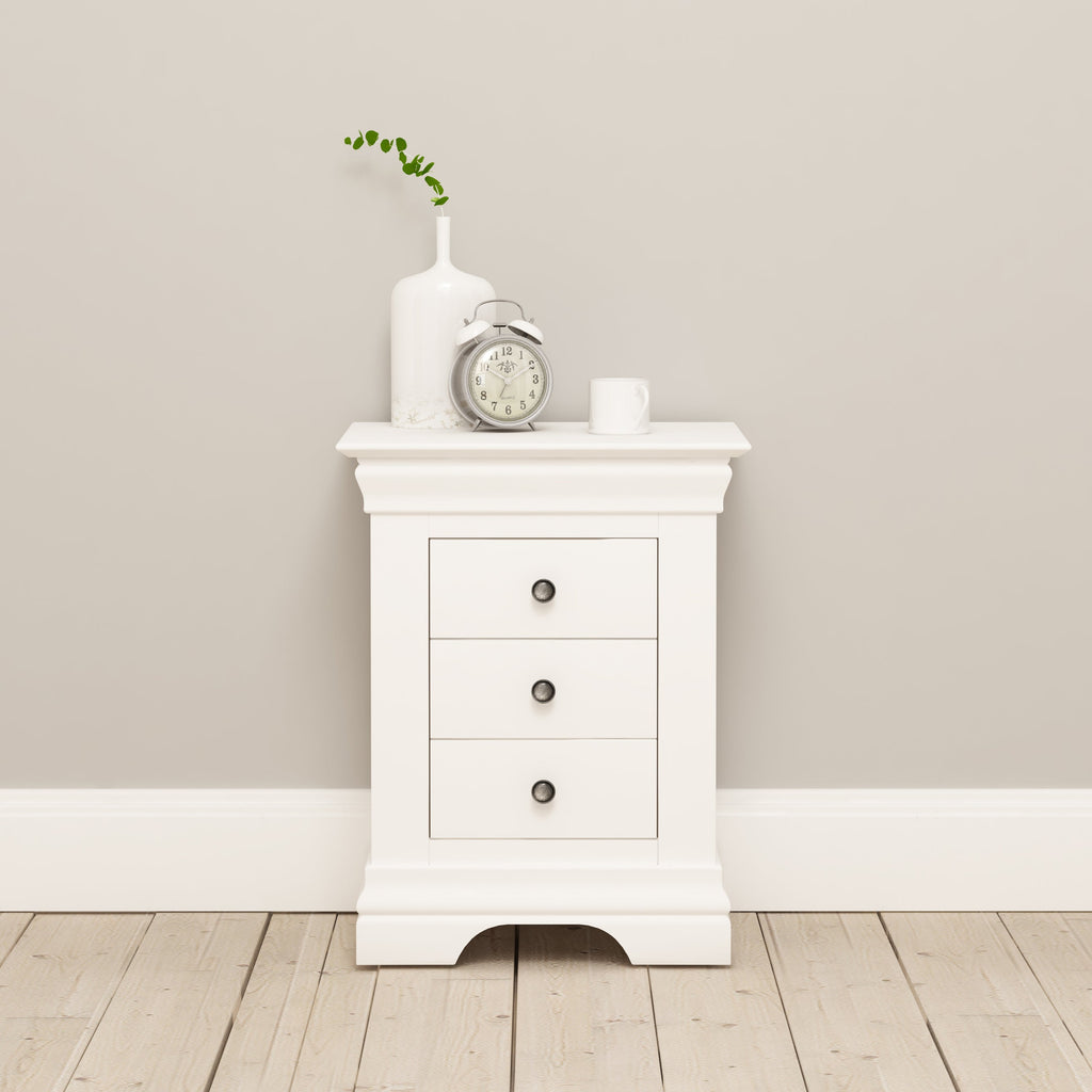 Chantilly Warm White 3 Drawer Bedside Table