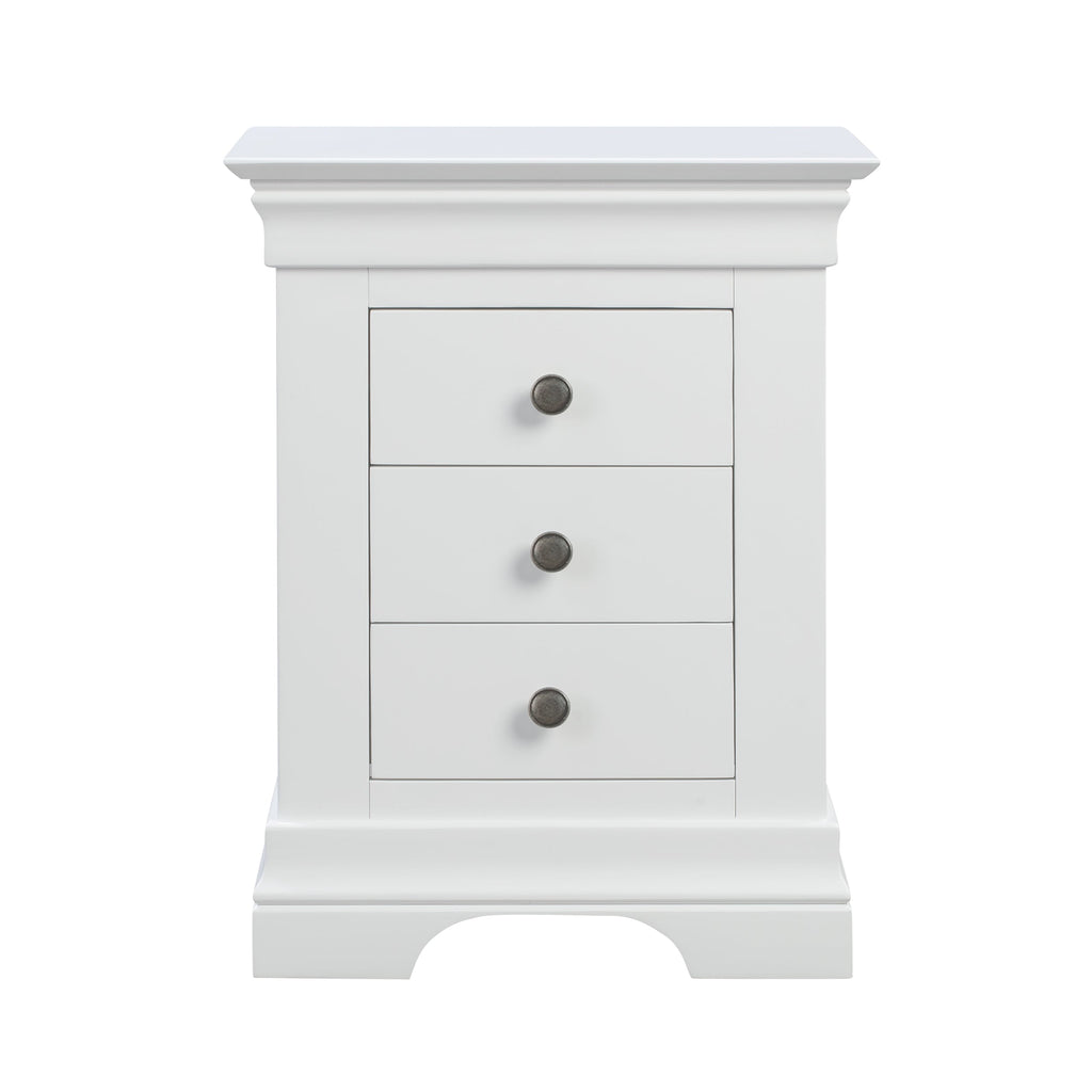 Chantilly Warm White 3 Drawer Bedside Table