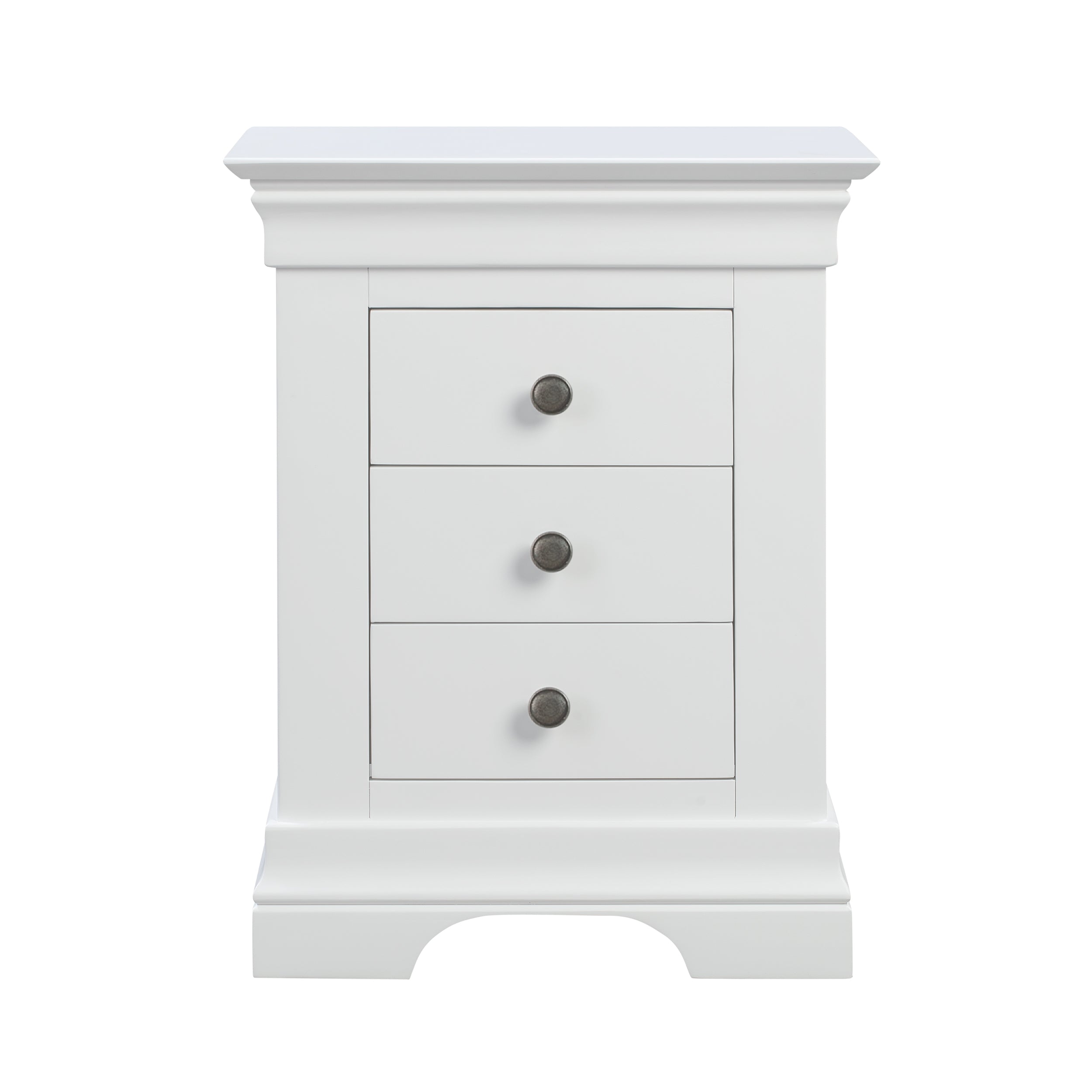 Chantilly Warm White 3 Drawer Bedside Table