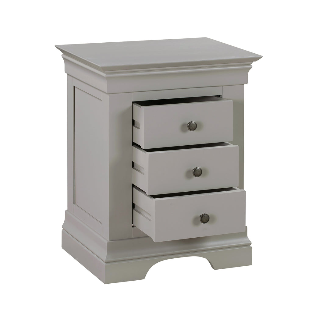 Chantilly Pebble Grey 3 Drawer Bedside Table
