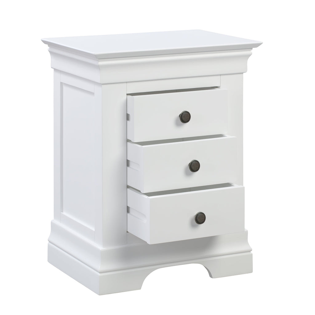 Chantilly Warm White 3 Drawer Bedside Table