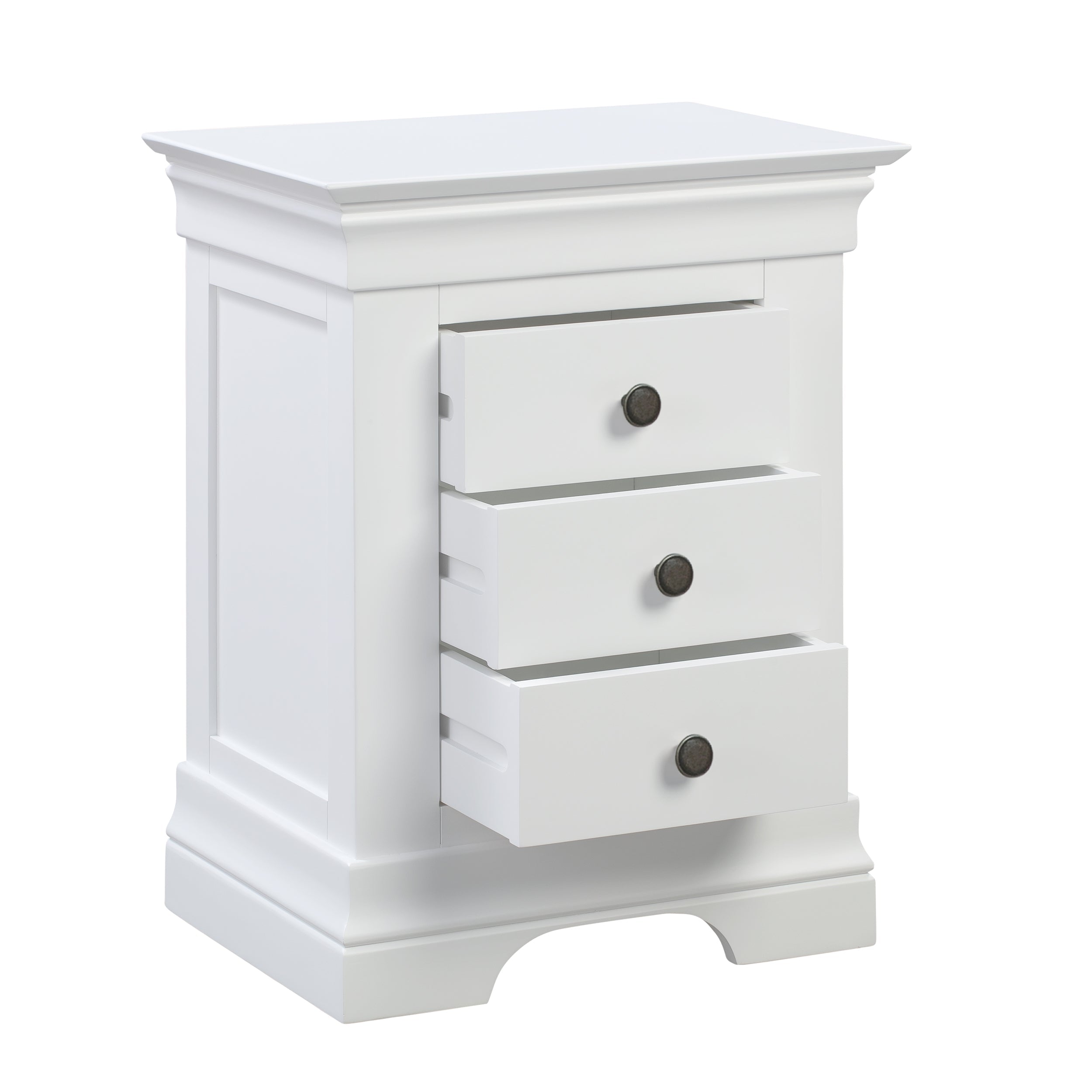 Chantilly Warm White 3 Drawer Bedside Table