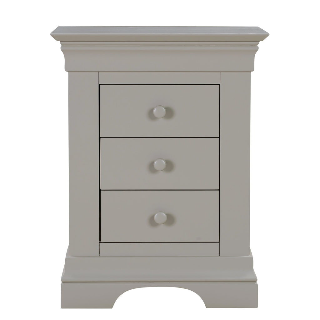 Chantilly Pebble Grey 3 Drawer Bedside Table