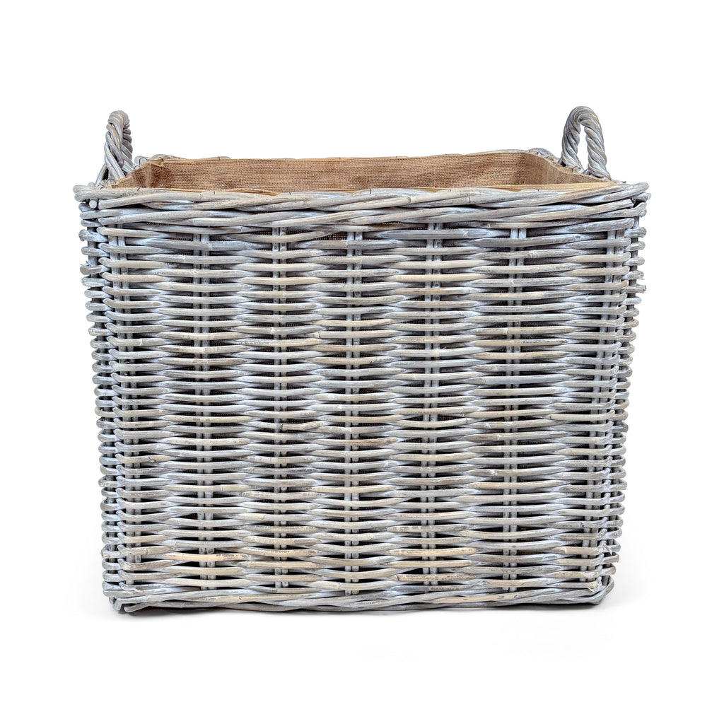 Whitewash Rattan Square Wicker Storage Basket | Large