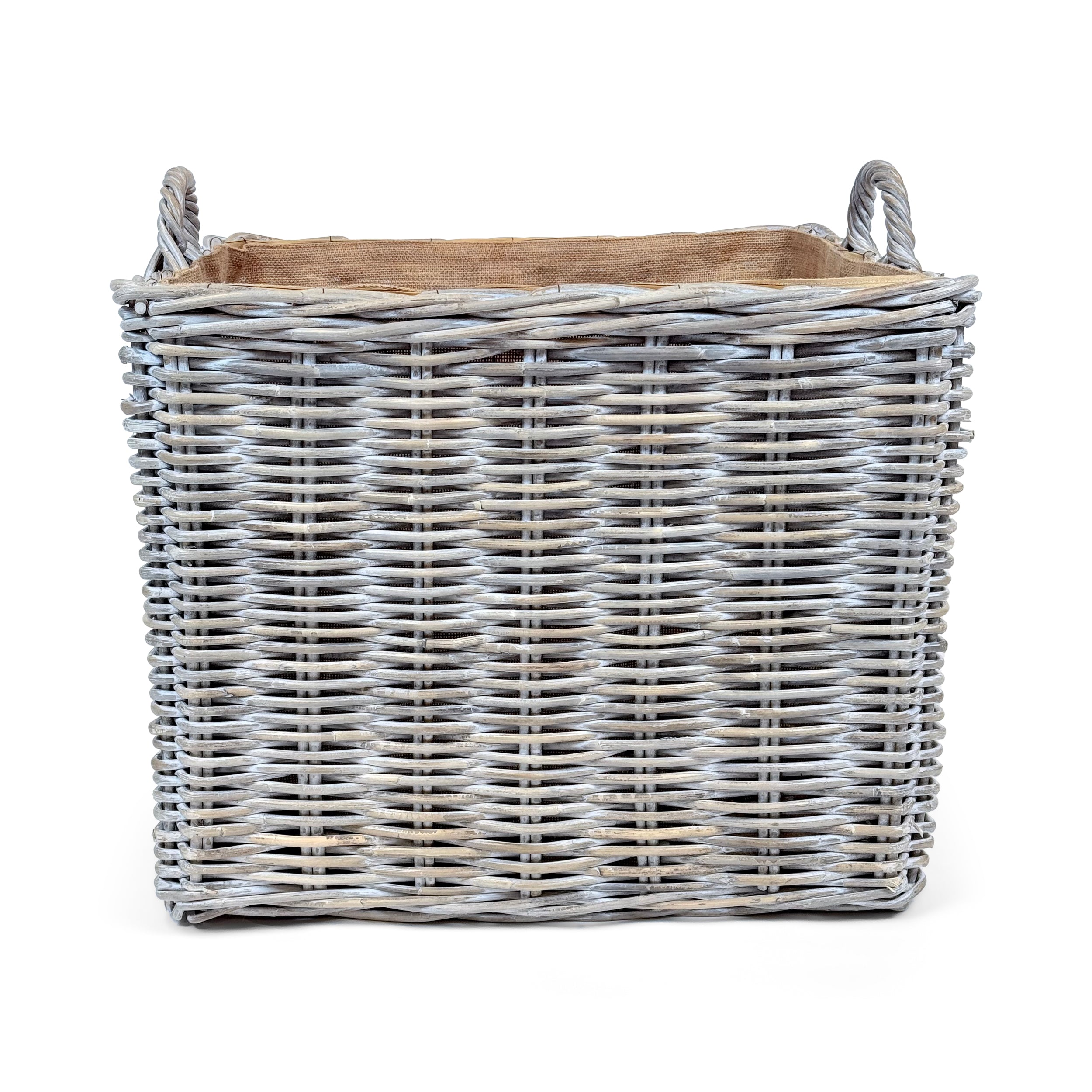 Whitewash Rattan Square Wicker Storage Basket | Large