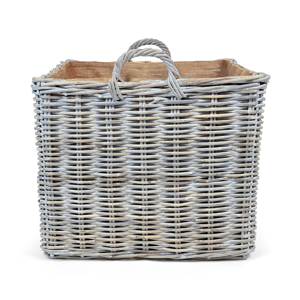 Whitewash Rattan Square Wicker Storage Basket | Large