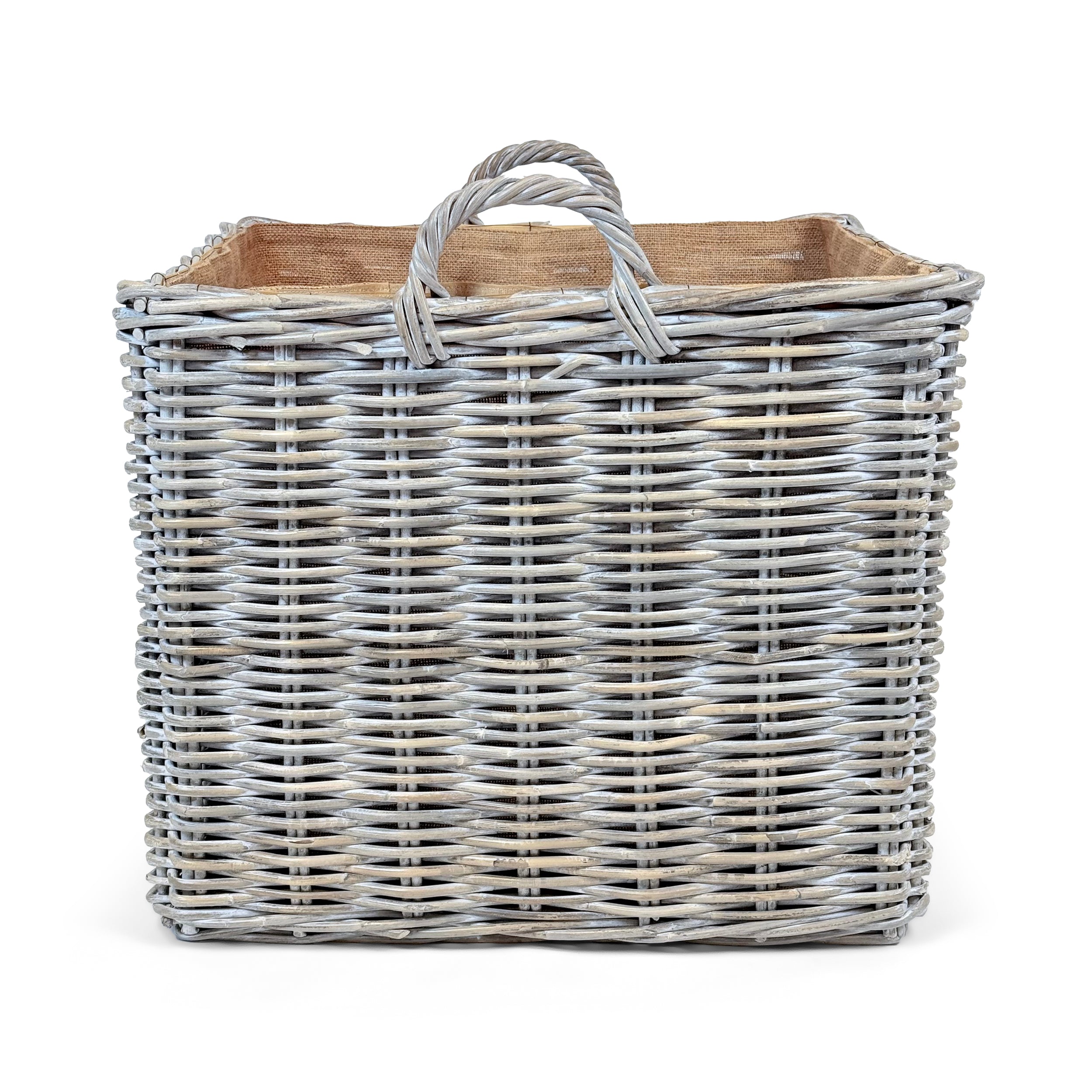 Whitewash Rattan Square Wicker Storage Basket | Large