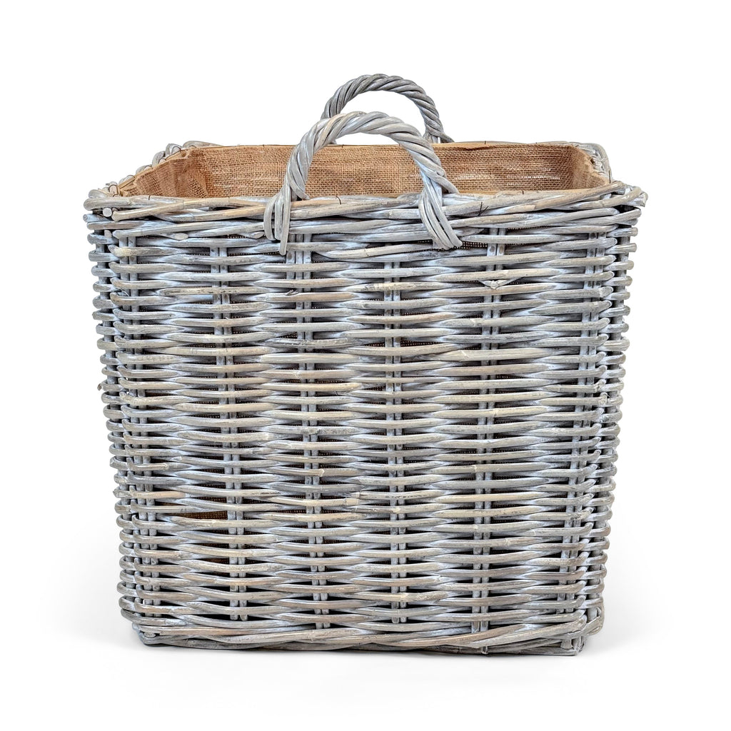 Whitewash Rattan Square Wicker Storage Basket | Small