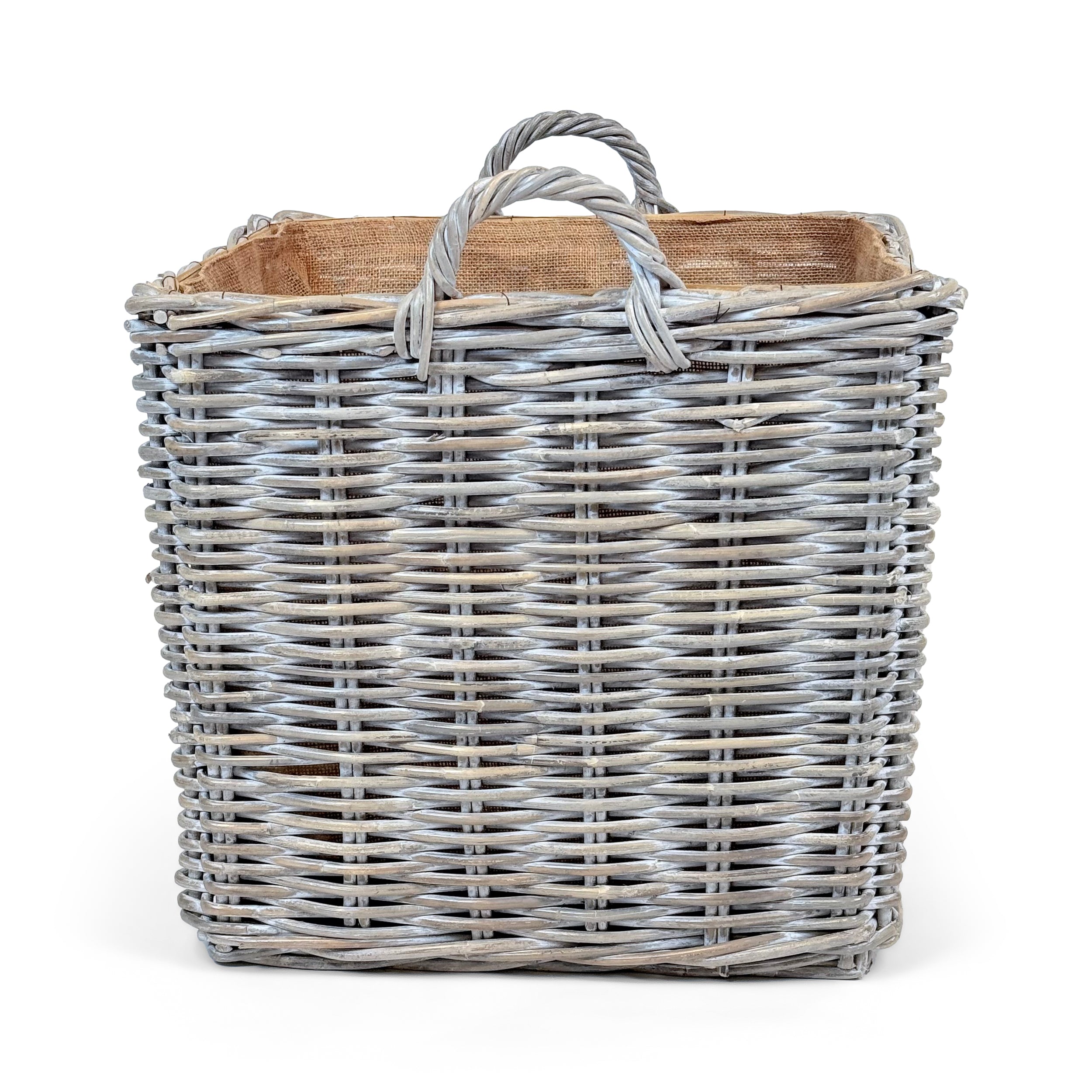 Whitewash Rattan Square Wicker Storage Basket | Medium