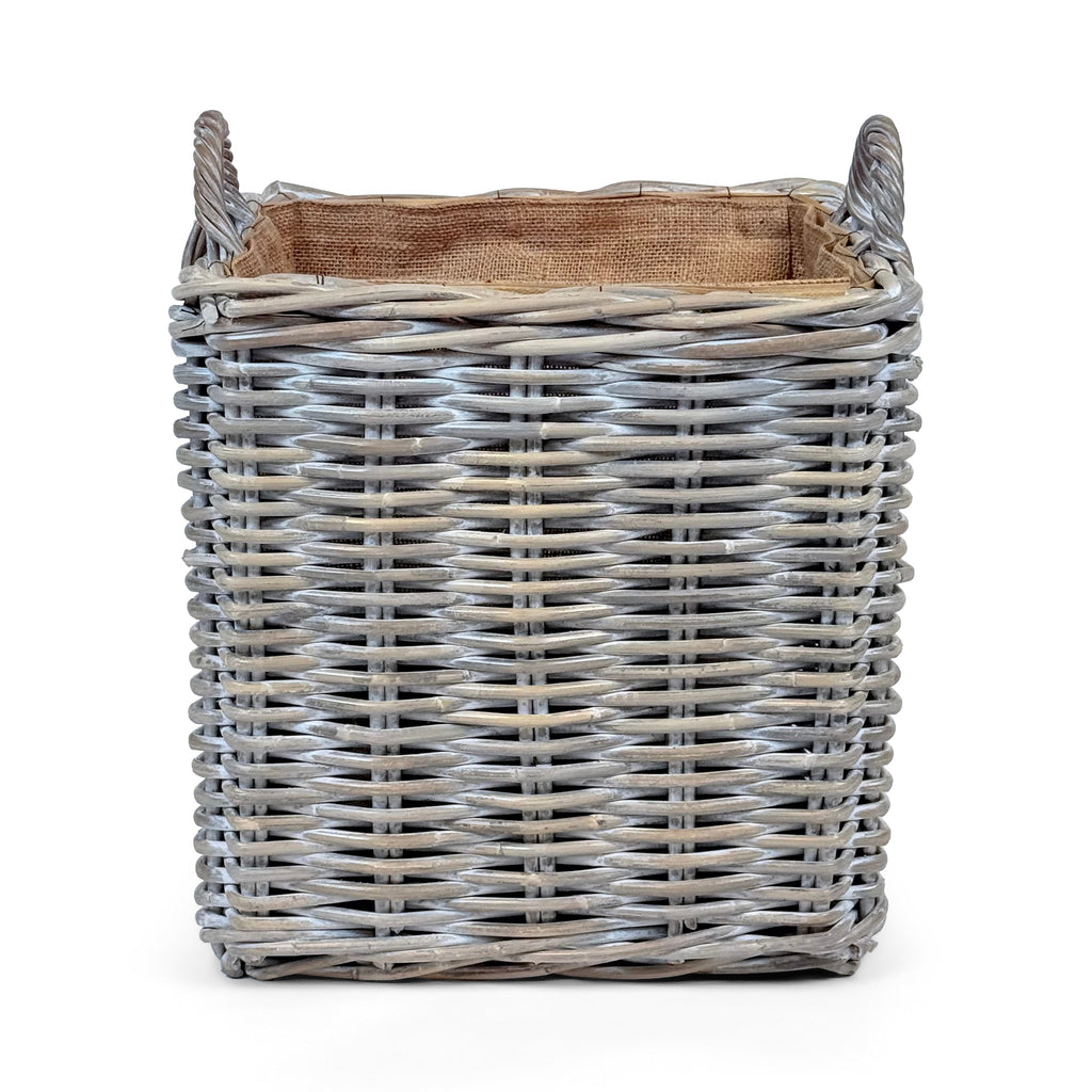 Whitewash Rattan Square Wicker Storage Basket | Small