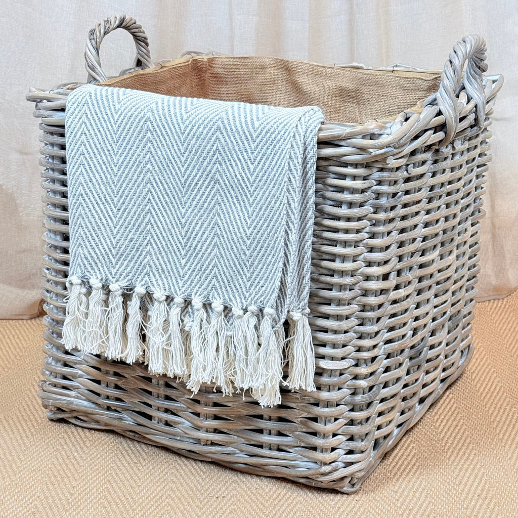 Whitewash Rattan Square Wicker Storage Basket | Medium