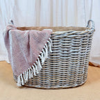 Whitewash Rattan Oval Wicker Storage Basket | Large